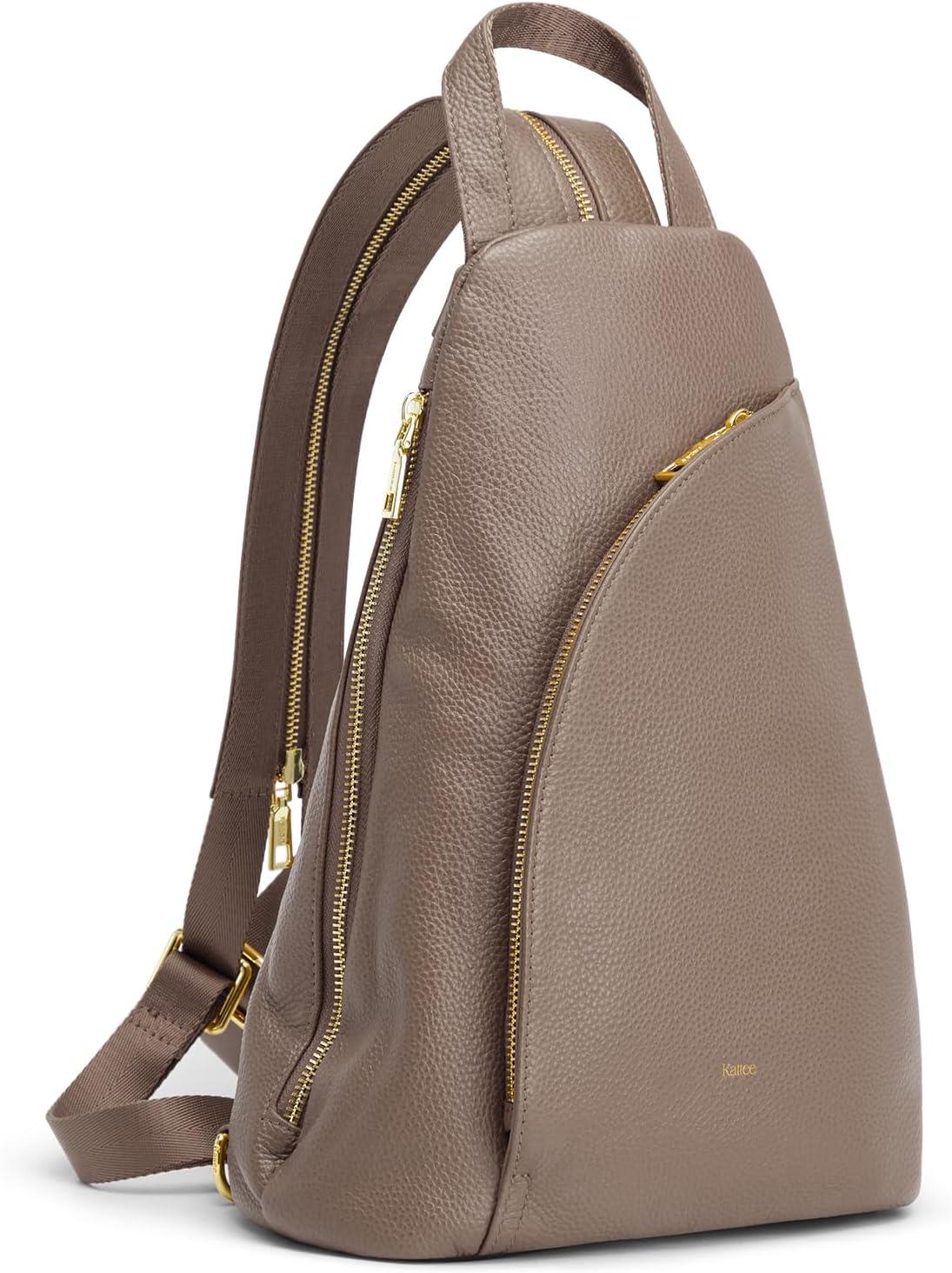 imageKattee Sling Bag for Women Crossbody Fanny Packs Chest Bag Top Grain Leather Daypack Backpack RFID Blocking TravelKhaki