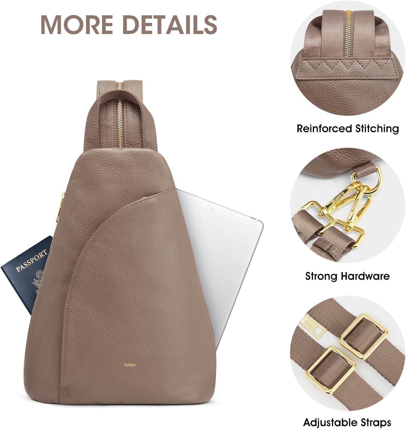 imageKattee Sling Bag for Women Crossbody Fanny Packs Chest Bag Top Grain Leather Daypack Backpack RFID Blocking TravelKhaki