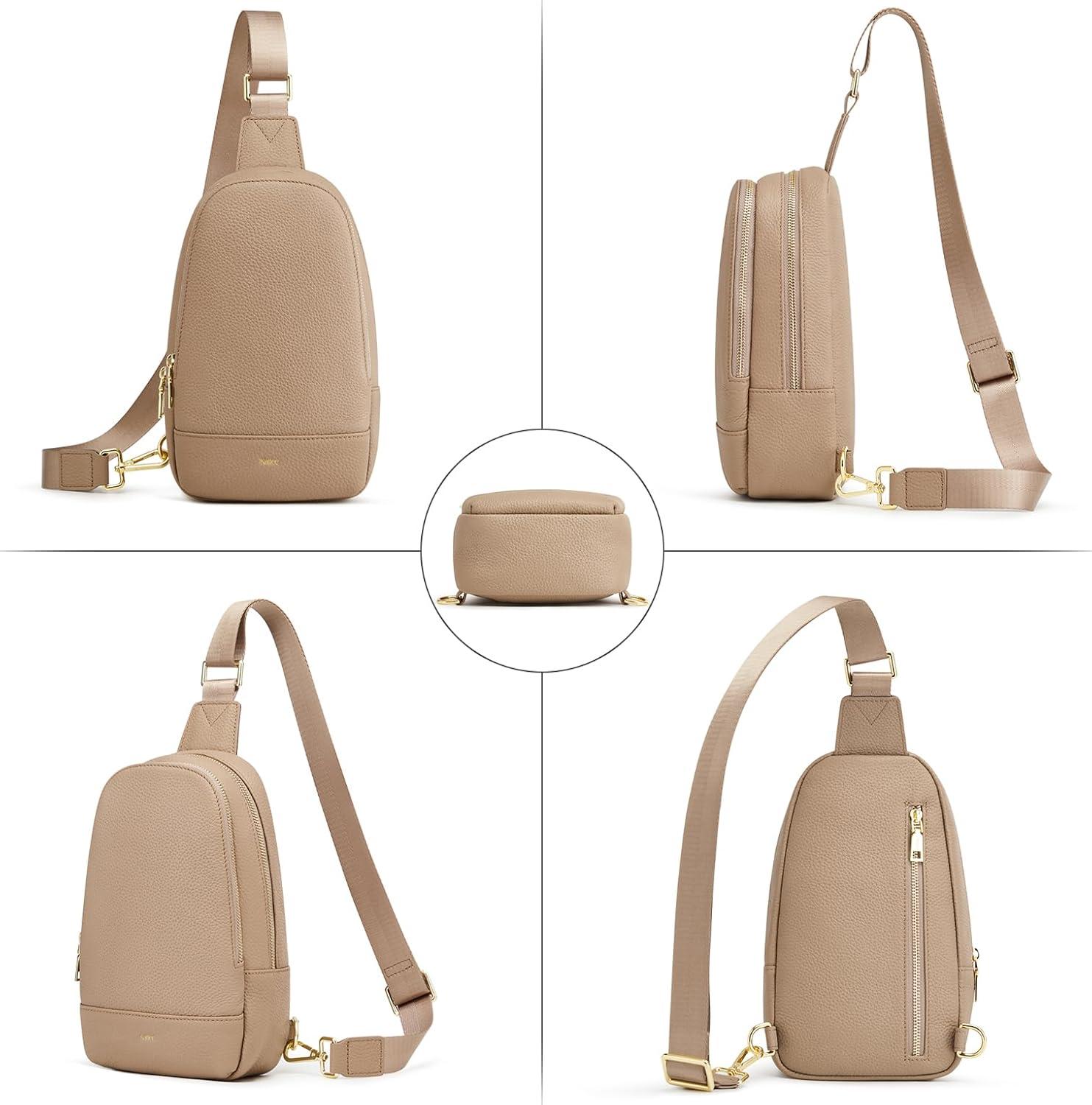 imageKattee Sling Bag for Women Crossbody Soft Leather Fanny Packs for Women Small Crossbody Chest Bag with RFID BlockingApricot