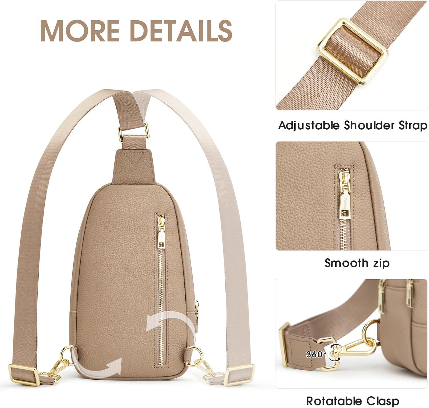 imageKattee Sling Bag for Women Crossbody Soft Leather Fanny Packs for Women Small Crossbody Chest Bag with RFID BlockingApricot