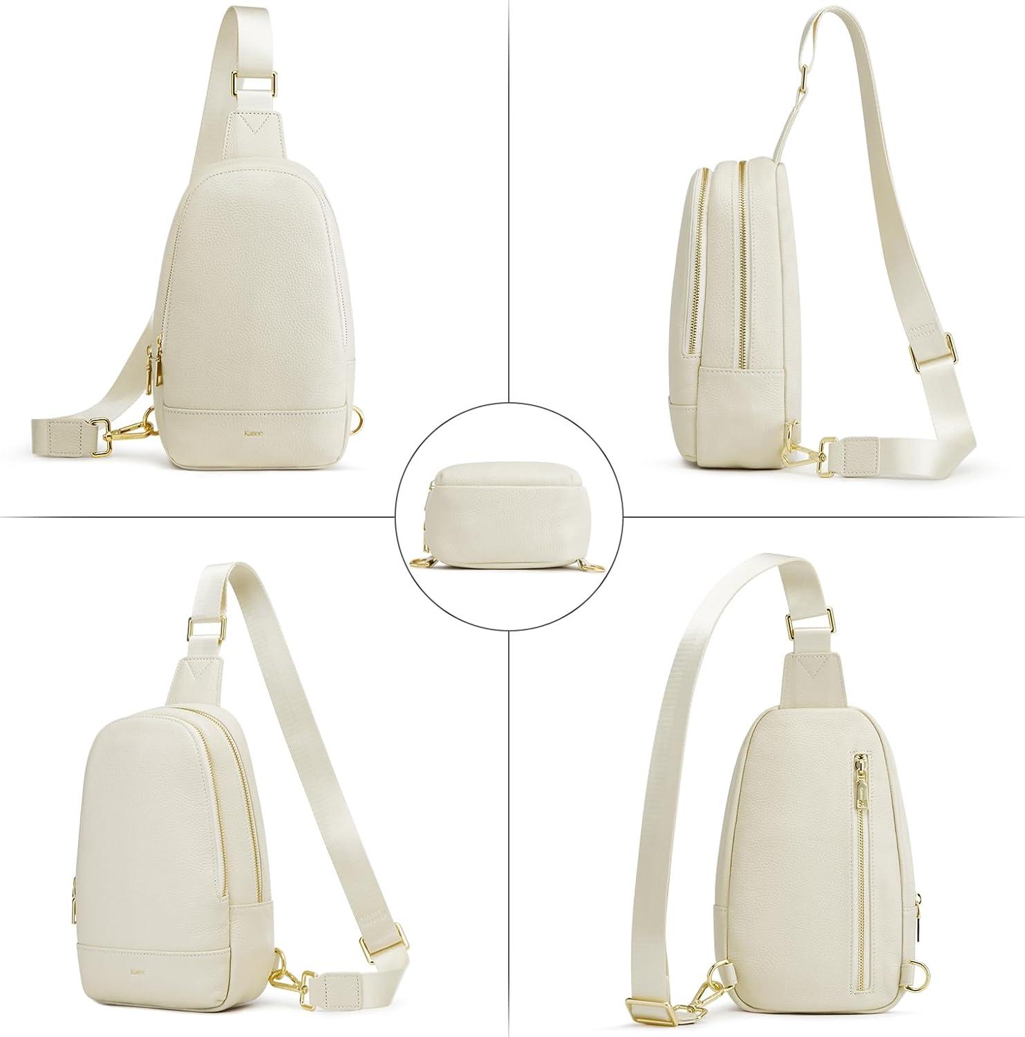 imageKattee Sling Bag for Women Crossbody Soft Leather Fanny Packs for Women Small Crossbody Chest Bag with RFID BlockingBeige