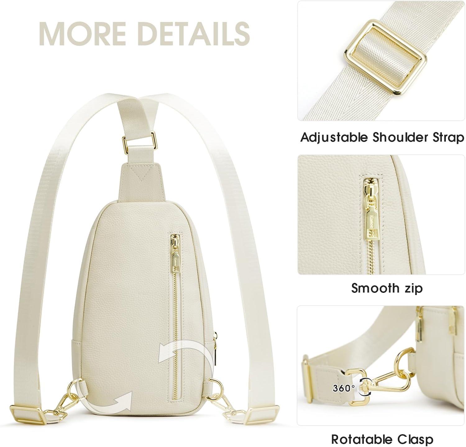 imageKattee Sling Bag for Women Crossbody Soft Leather Fanny Packs for Women Small Crossbody Chest Bag with RFID BlockingBeige