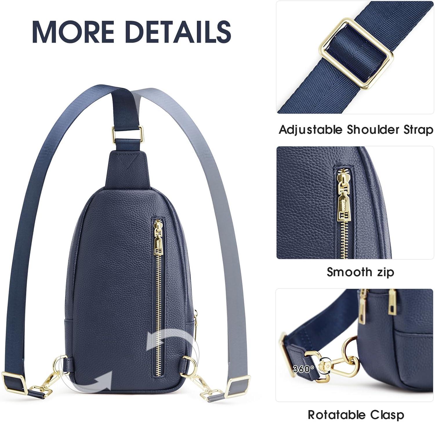 imageKattee Sling Bag for Women Crossbody Soft Leather Fanny Packs for Women Small Crossbody Chest Bag with RFID BlockingBlue