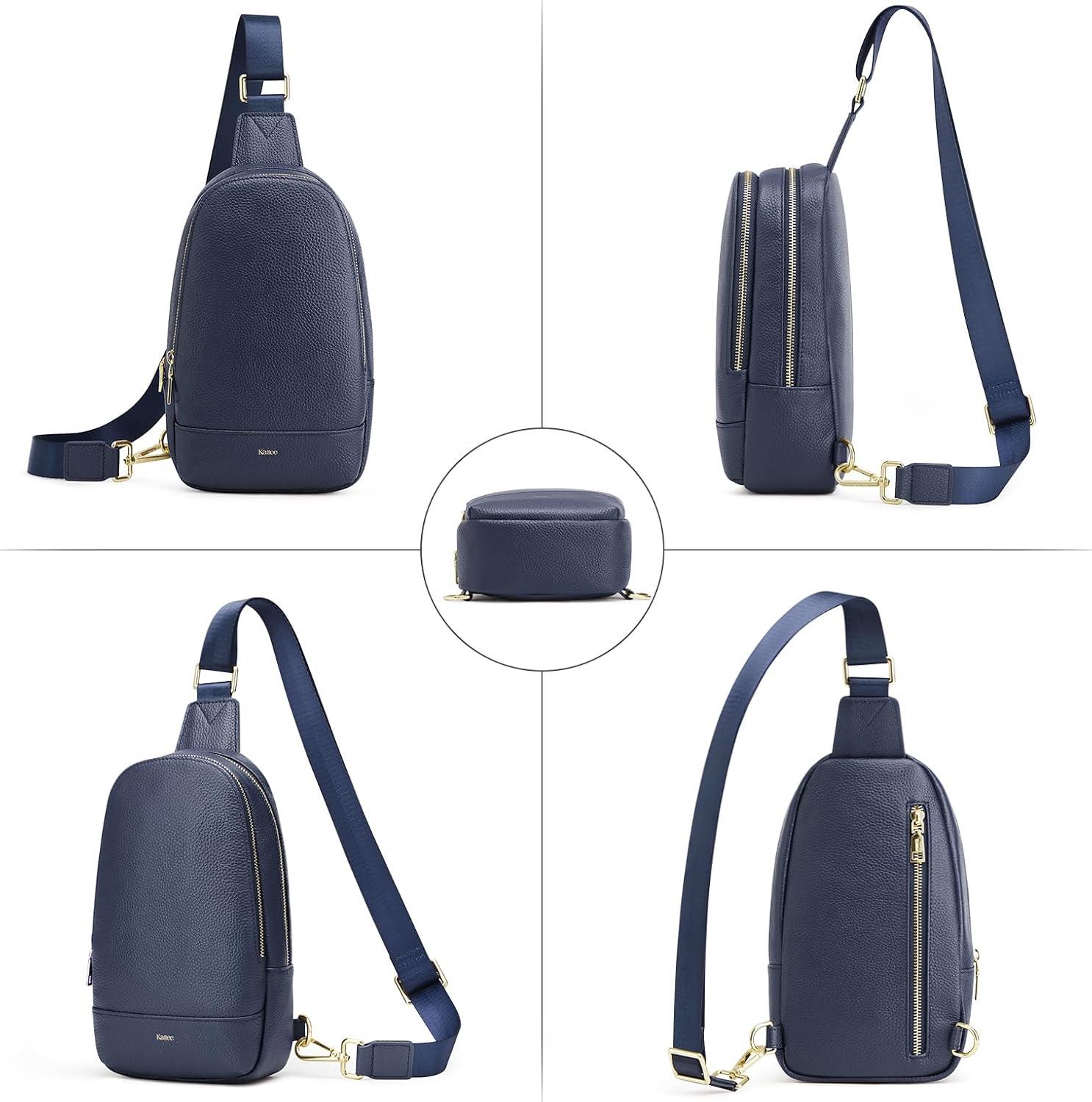 imageKattee Sling Bag for Women Crossbody Soft Leather Fanny Packs for Women Small Crossbody Chest Bag with RFID BlockingBlue