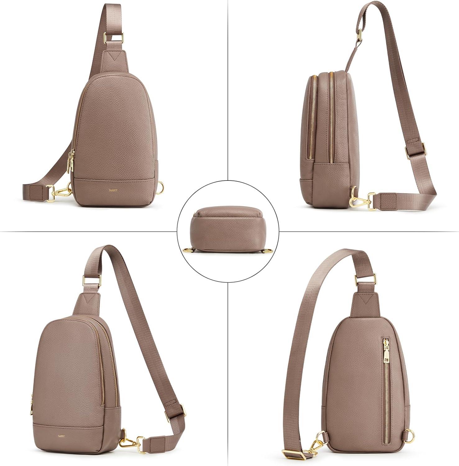 imageKattee Sling Bag for Women Crossbody Soft Leather Fanny Packs for Women Small Crossbody Chest Bag with RFID BlockingKhaki