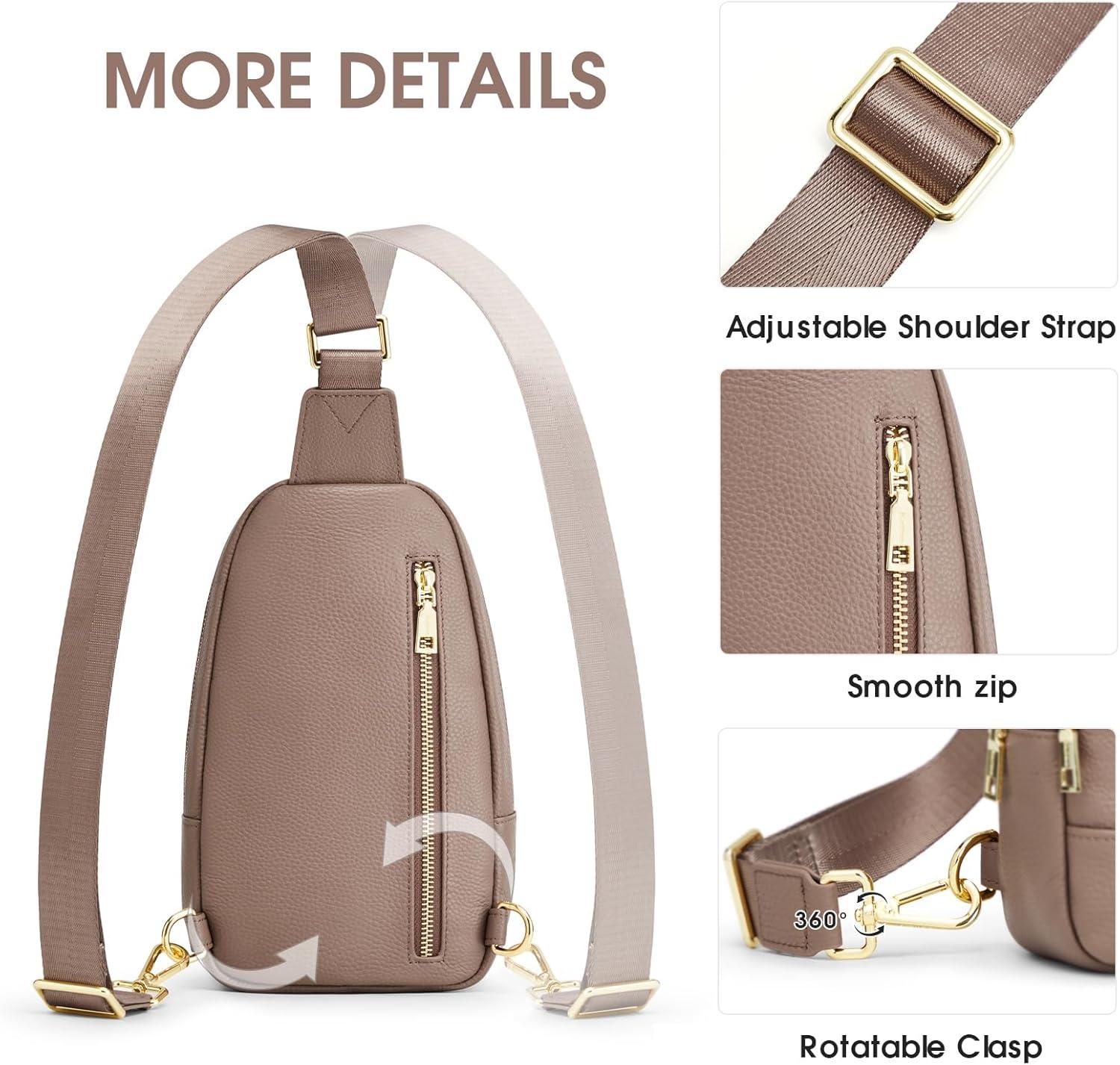 imageKattee Sling Bag for Women Crossbody Soft Leather Fanny Packs for Women Small Crossbody Chest Bag with RFID BlockingKhaki