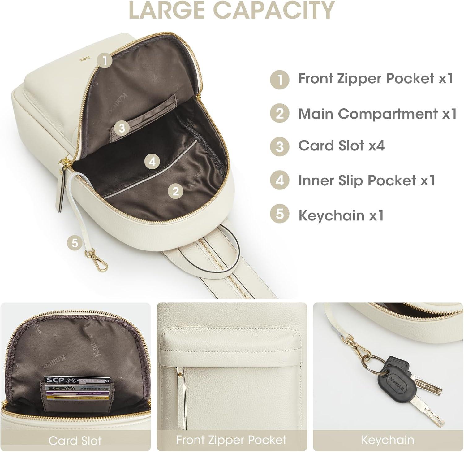 imageKattee Sling Bag for Women Leather Crossbody Purses for Women Sling Backpack Travel Bag with RFID Blocking BlackBeige