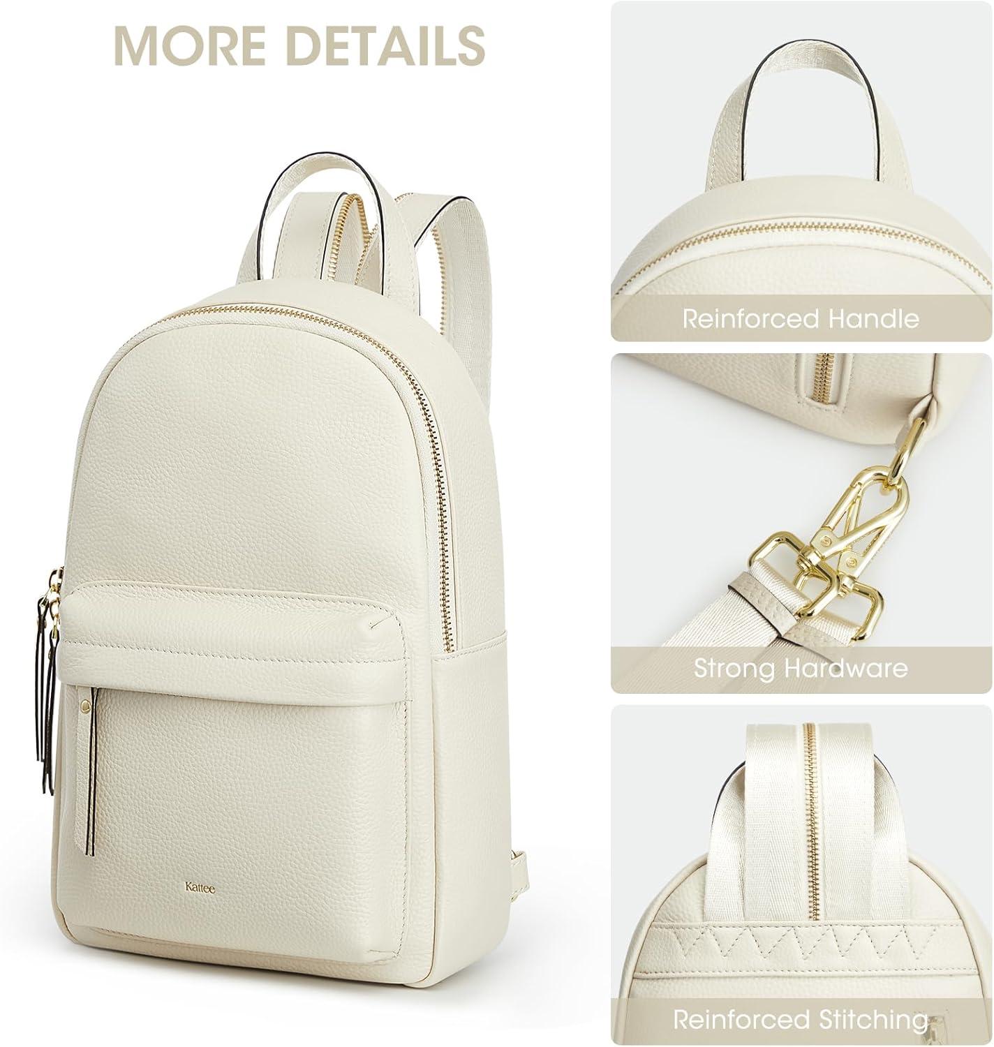 imageKattee Sling Bag for Women Leather Crossbody Purses for Women Sling Backpack Travel Bag with RFID Blocking BlackBeige