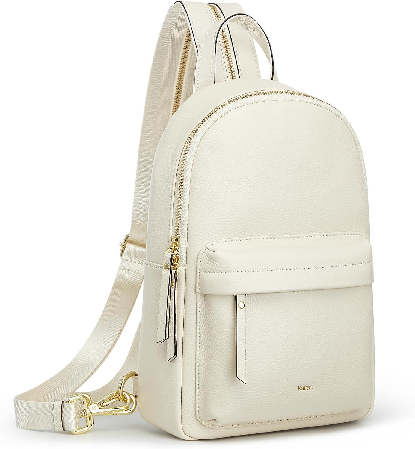 imageKattee Sling Bag for Women Leather Crossbody Purses for Women Sling Backpack Travel Bag with RFID Blocking BlackBeige