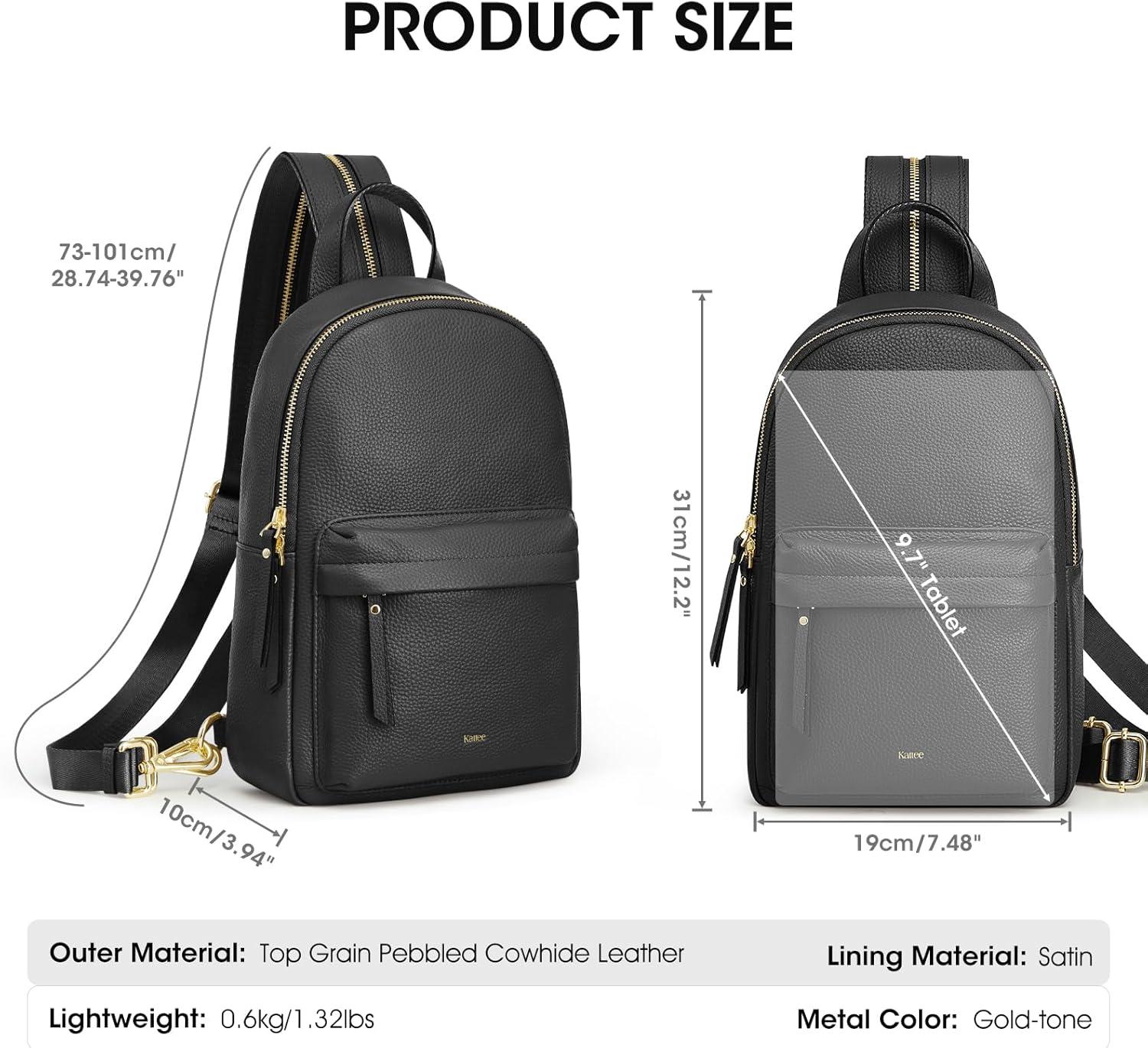 imageKattee Sling Bag for Women Leather Crossbody Purses for Women Sling Backpack Travel Bag with RFID Blocking BlackBlack