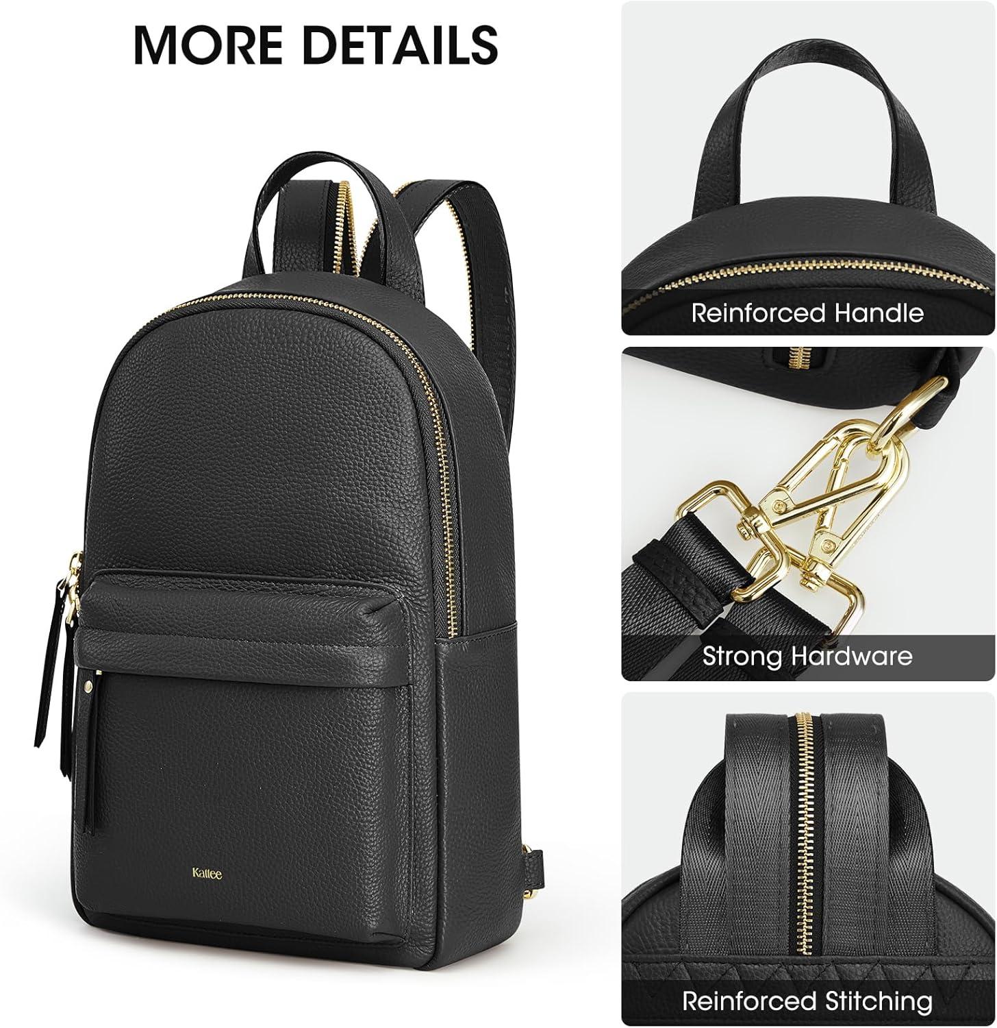 imageKattee Sling Bag for Women Leather Crossbody Purses for Women Sling Backpack Travel Bag with RFID Blocking BlackBlack