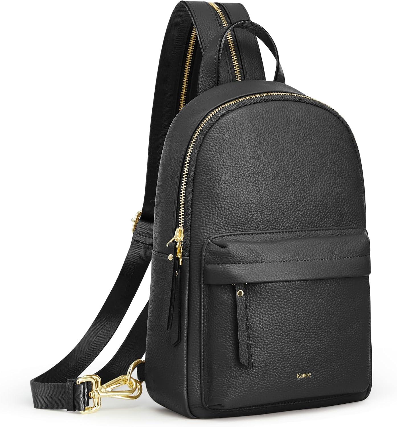 imageKattee Sling Bag for Women Leather Crossbody Purses for Women Sling Backpack Travel Bag with RFID Blocking BlackBlack