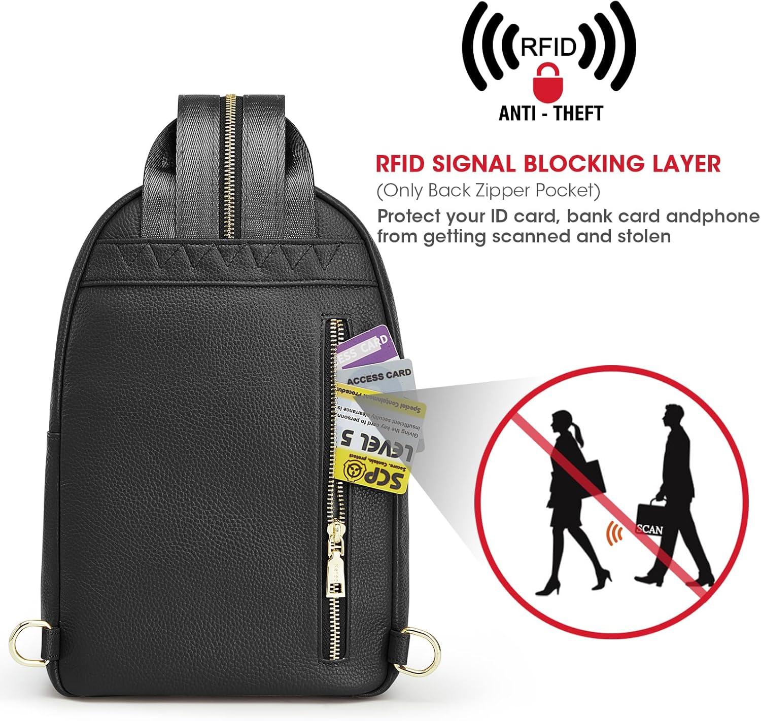 imageKattee Sling Bag for Women Leather Crossbody Purses for Women Sling Backpack Travel Bag with RFID Blocking BlackBlack