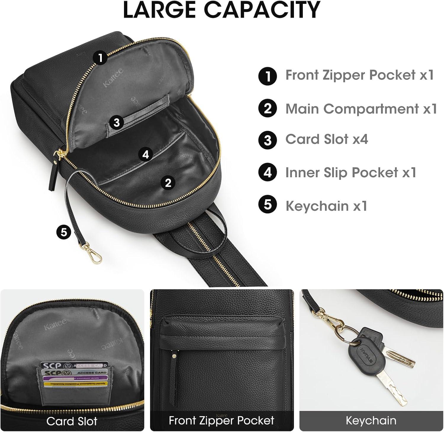 imageKattee Sling Bag for Women Leather Crossbody Purses for Women Sling Backpack Travel Bag with RFID Blocking BlackBlack