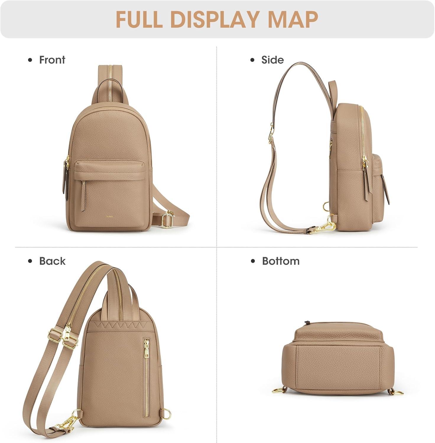 imageKattee Sling Bag for Women Leather Crossbody Purses for Women Sling Backpack Travel Bag with RFID Blocking BlackTan