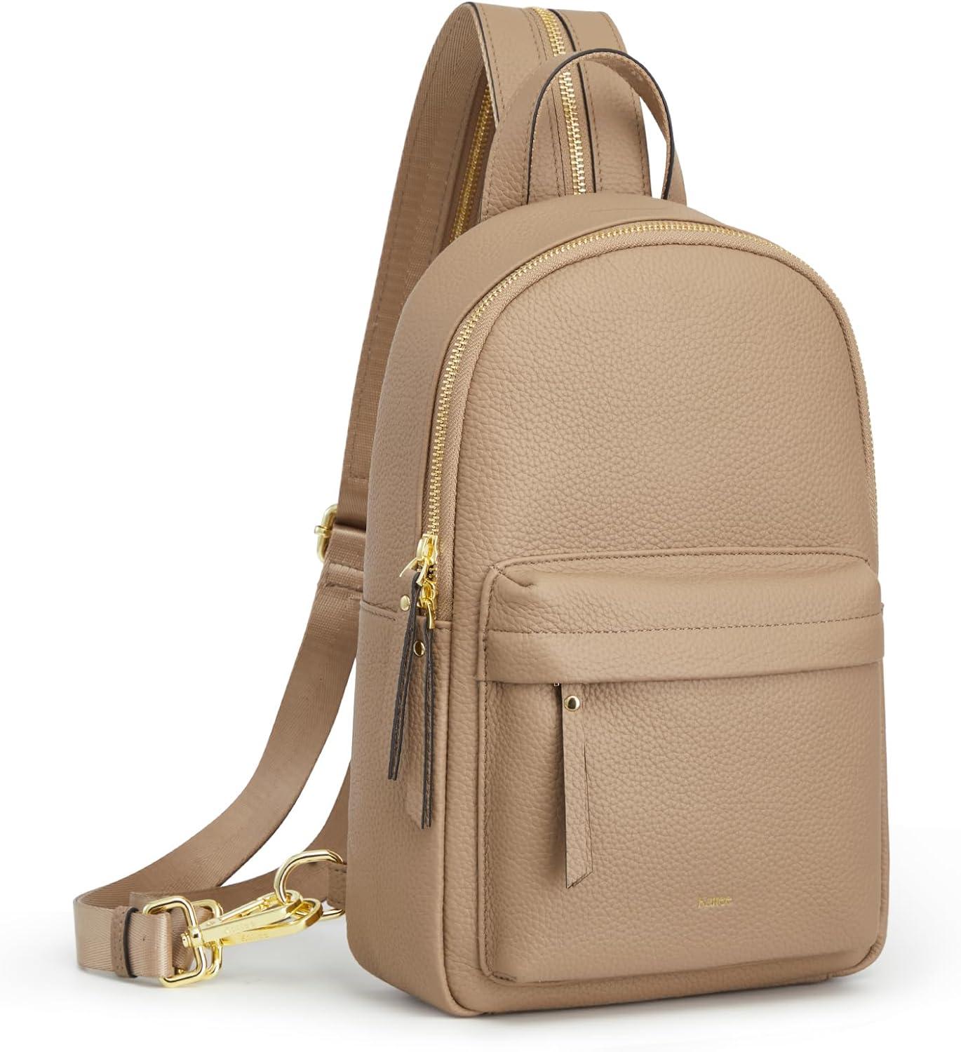 imageKattee Sling Bag for Women Leather Crossbody Purses for Women Sling Backpack Travel Bag with RFID Blocking BlackTan