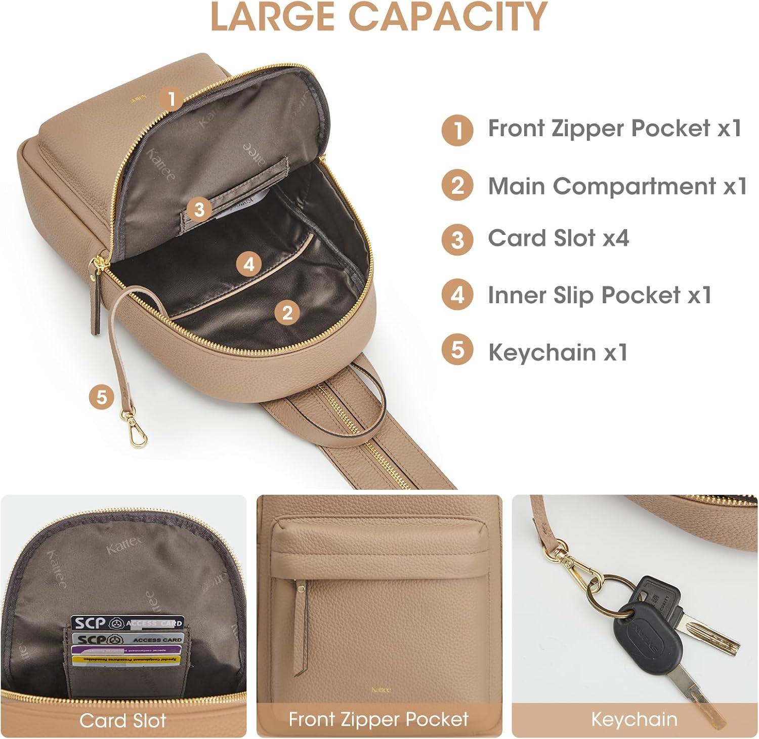 imageKattee Sling Bag for Women Leather Crossbody Purses for Women Sling Backpack Travel Bag with RFID Blocking BlackTan