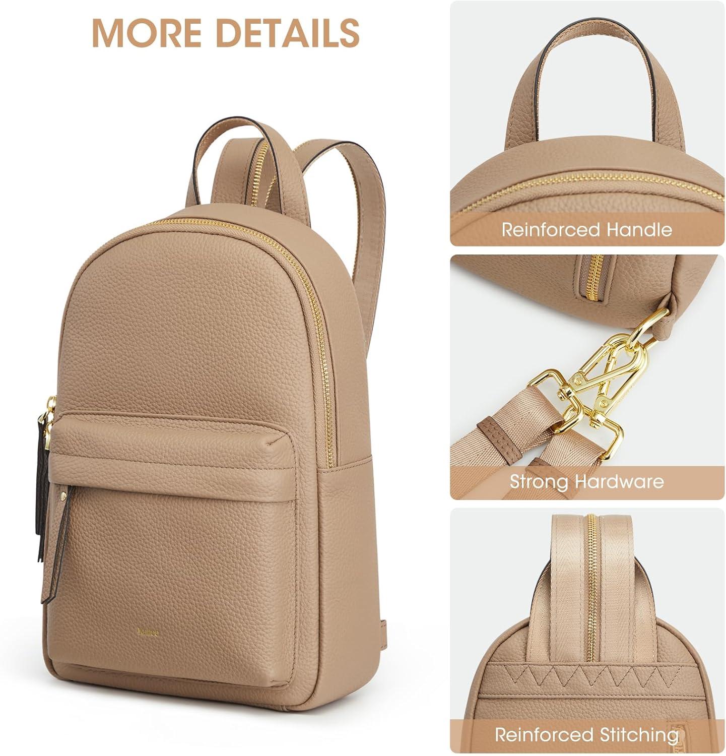 imageKattee Sling Bag for Women Leather Crossbody Purses for Women Sling Backpack Travel Bag with RFID Blocking BlackTan