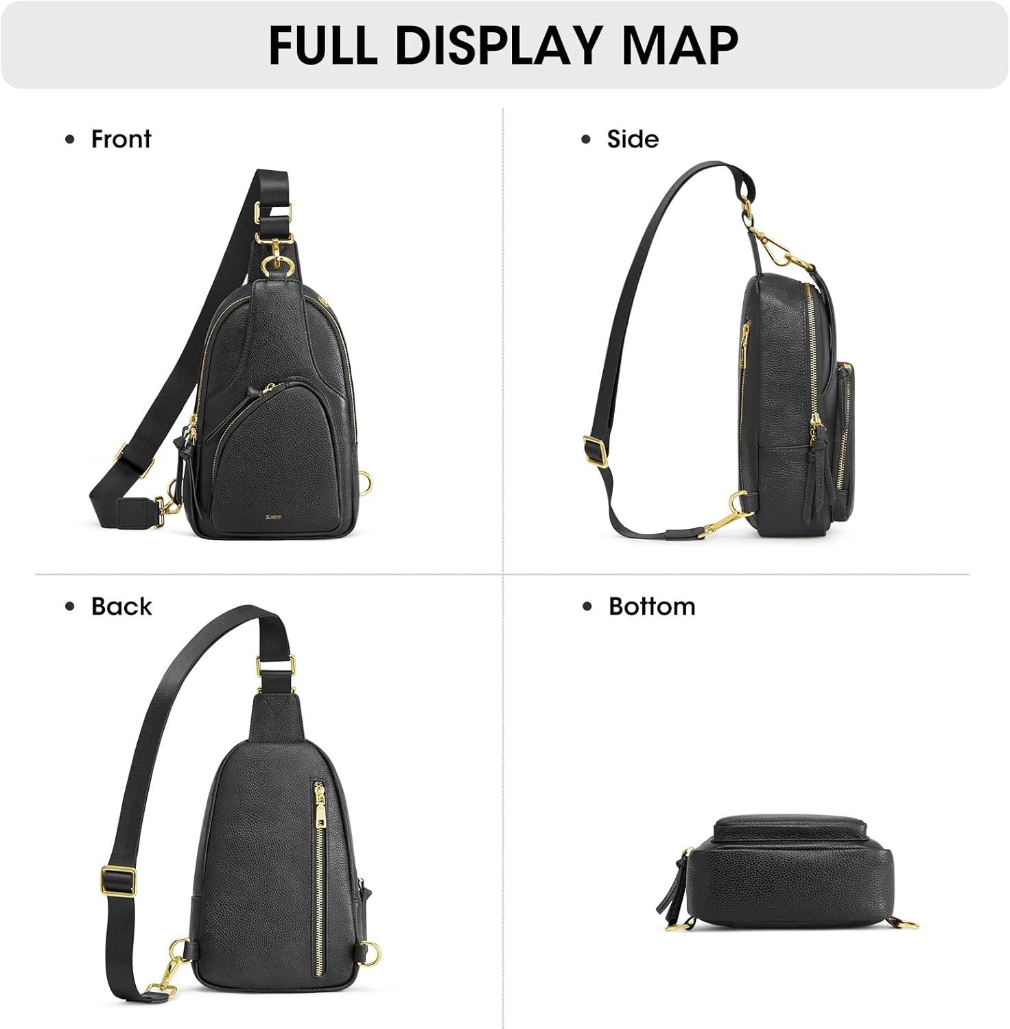 imageKattee Sling Bag for Women Leather Fanny Packs Crossbody Purse Small Chest Bag with RFID Blocking BlackBlack