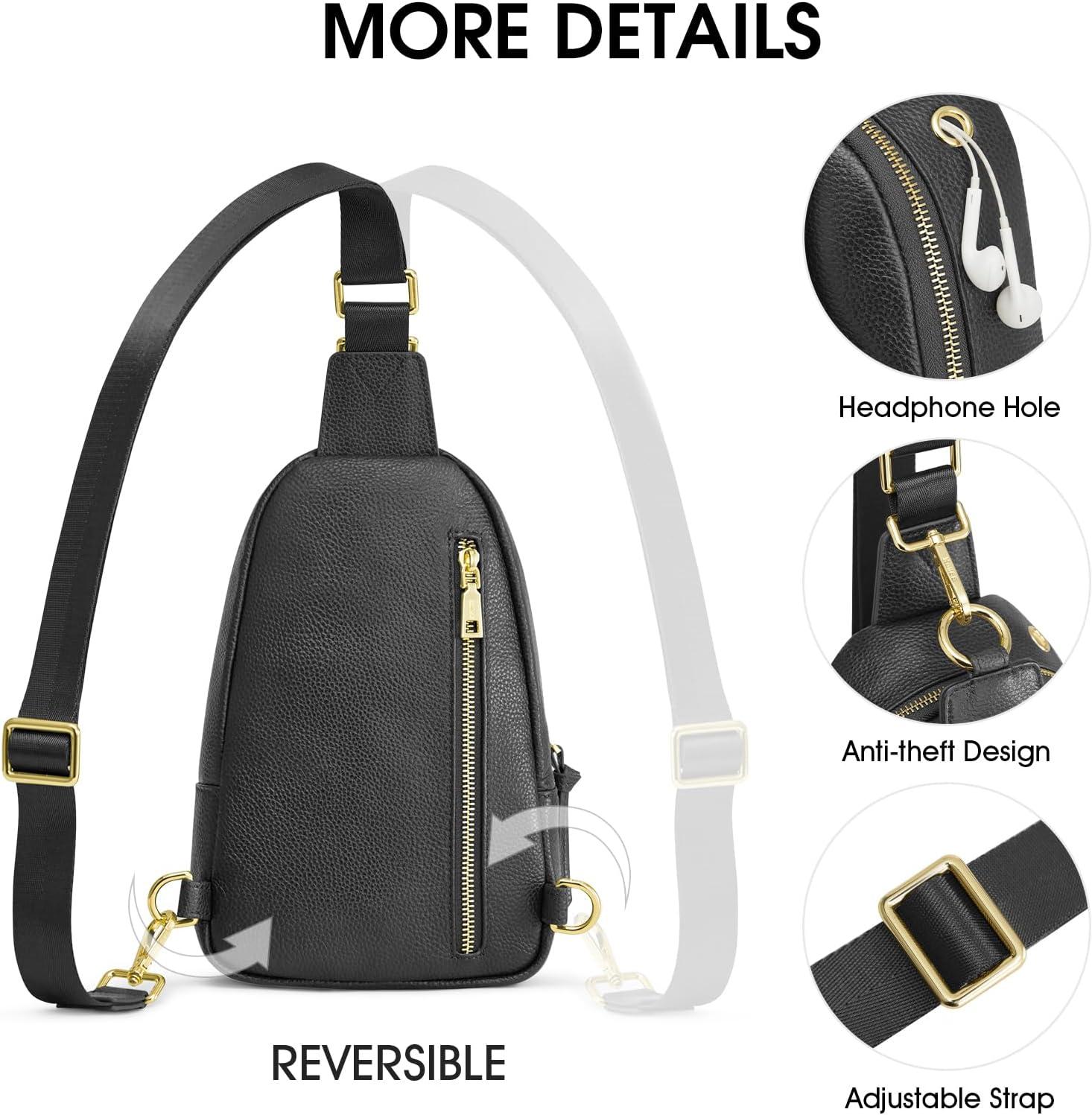 imageKattee Sling Bag for Women Leather Fanny Packs Crossbody Purse Small Chest Bag with RFID Blocking BlackBlack