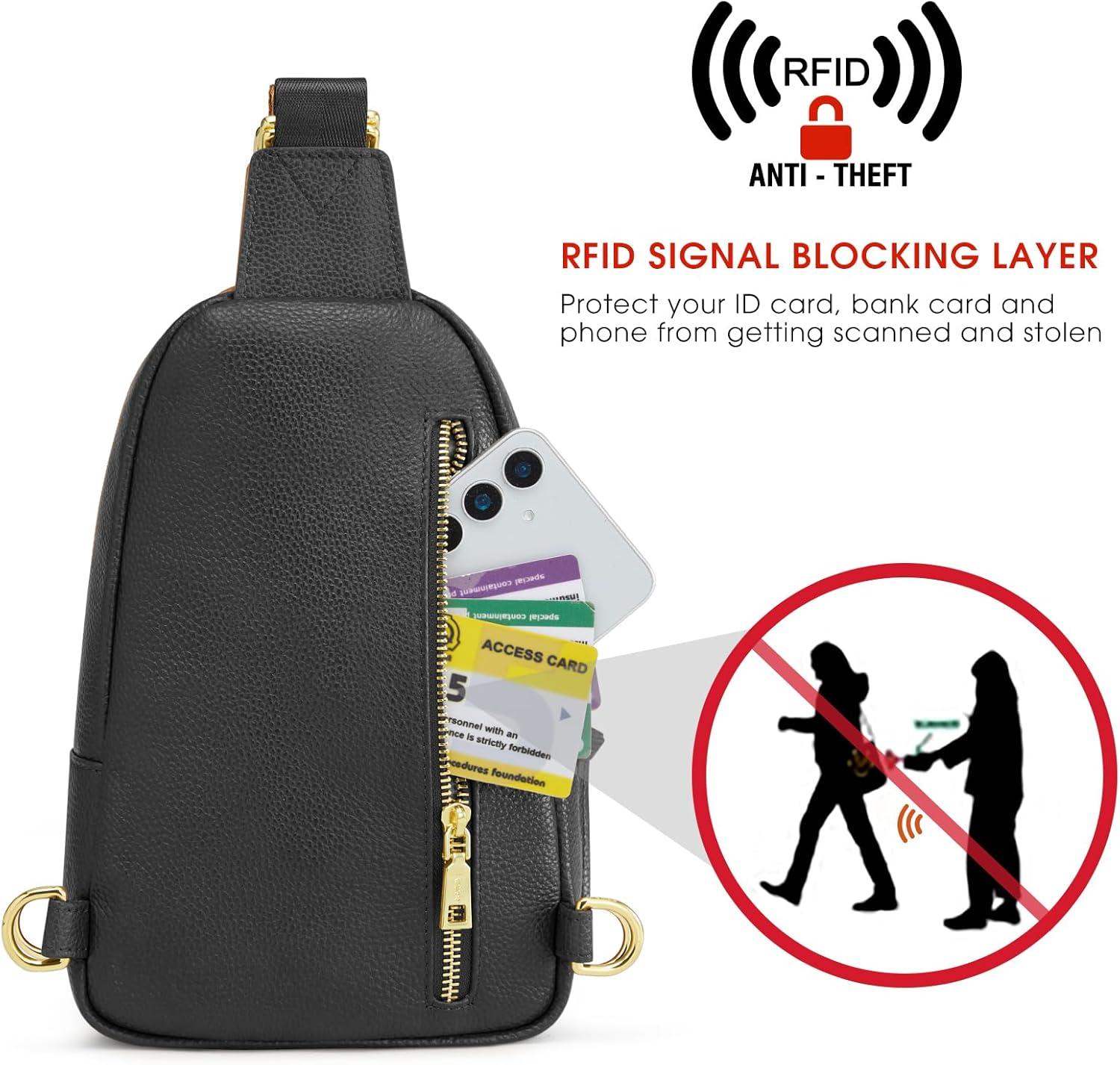 imageKattee Sling Bag for Women Leather Fanny Packs Crossbody Purse Small Chest Bag with RFID Blocking BlackBlack