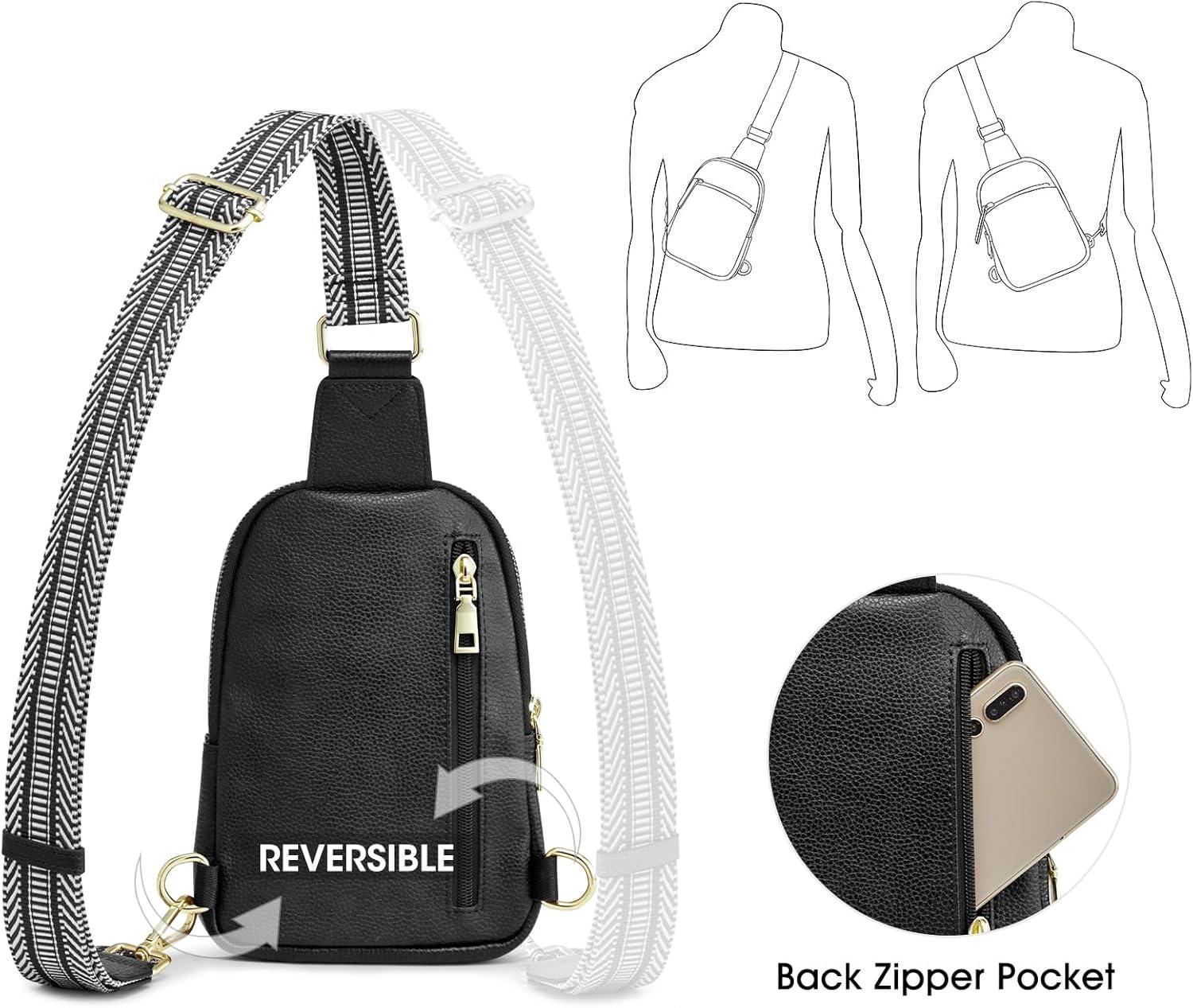 imageKattee Sling Bag for Women Small Genuine Leather Crossbody Chest Bags Fanny Packs Soft Shoulder Daypack Travel OutdoorBlack