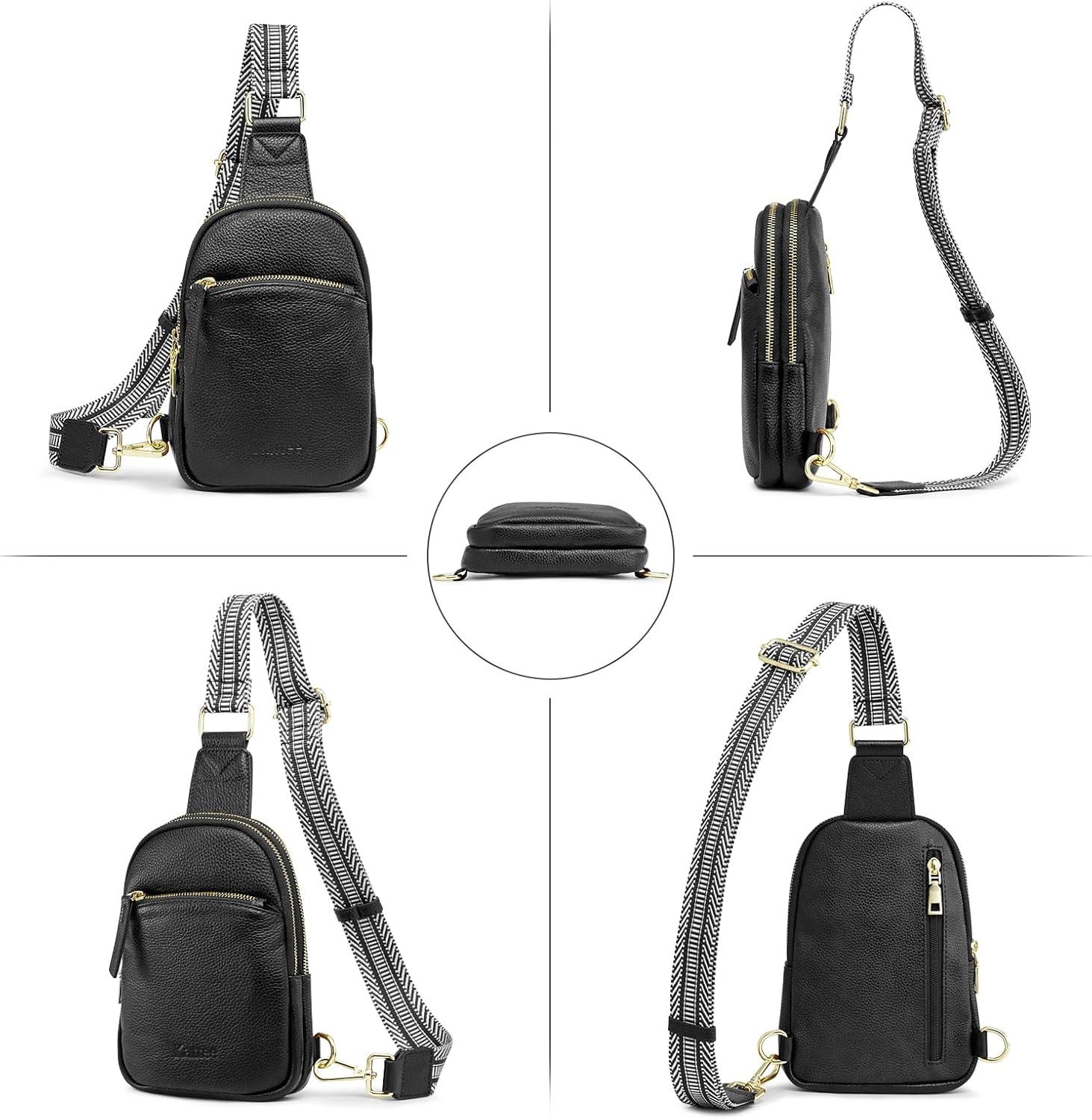 imageKattee Sling Bag for Women Small Genuine Leather Crossbody Chest Bags Fanny Packs Soft Shoulder Daypack Travel OutdoorBlack