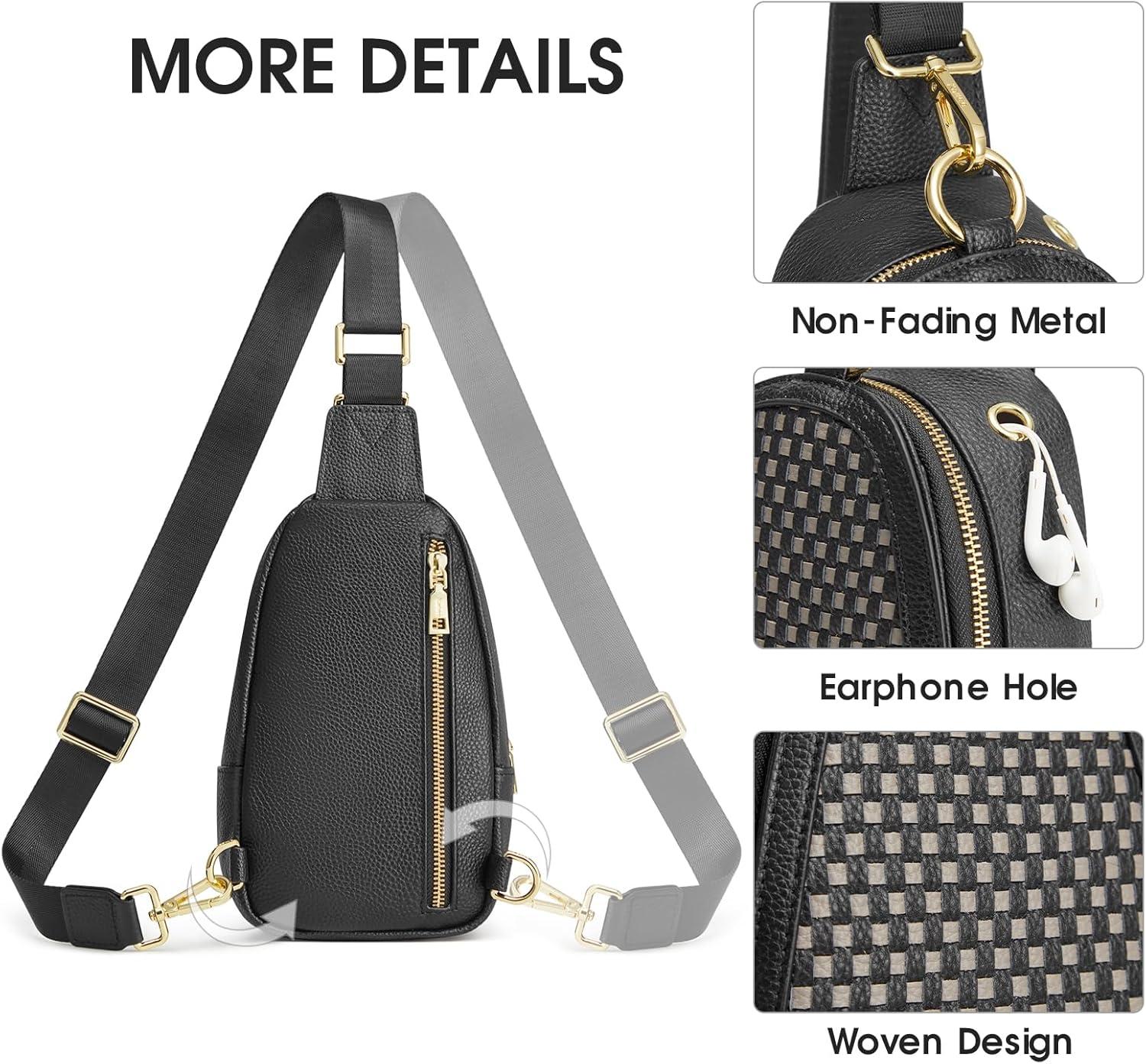 imageKattee Sling Crossbody Bag for Women Leather Fanny Pack Crossbody Sling Bags RFID Purse Chest Bag Small Daypack for WomenBlack