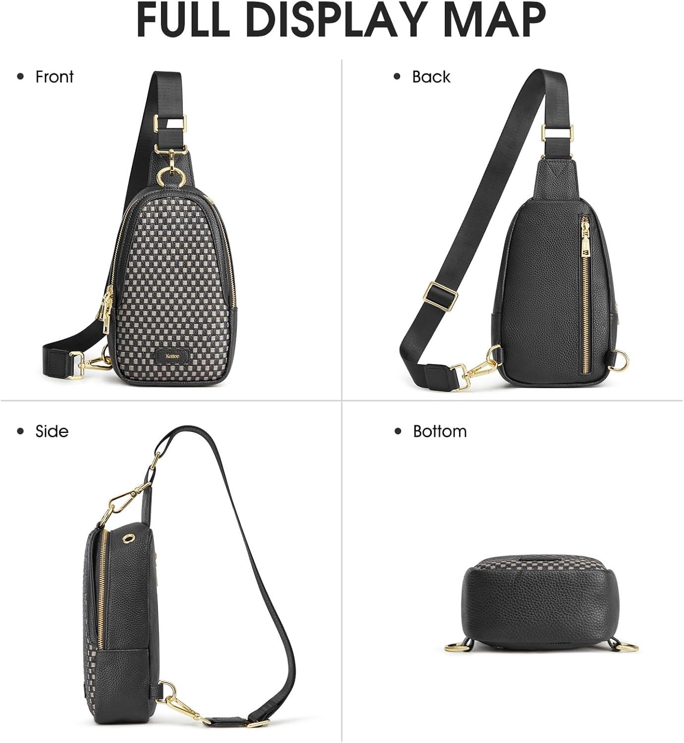 imageKattee Sling Crossbody Bag for Women Leather Fanny Pack Crossbody Sling Bags RFID Purse Chest Bag Small Daypack for WomenBlack