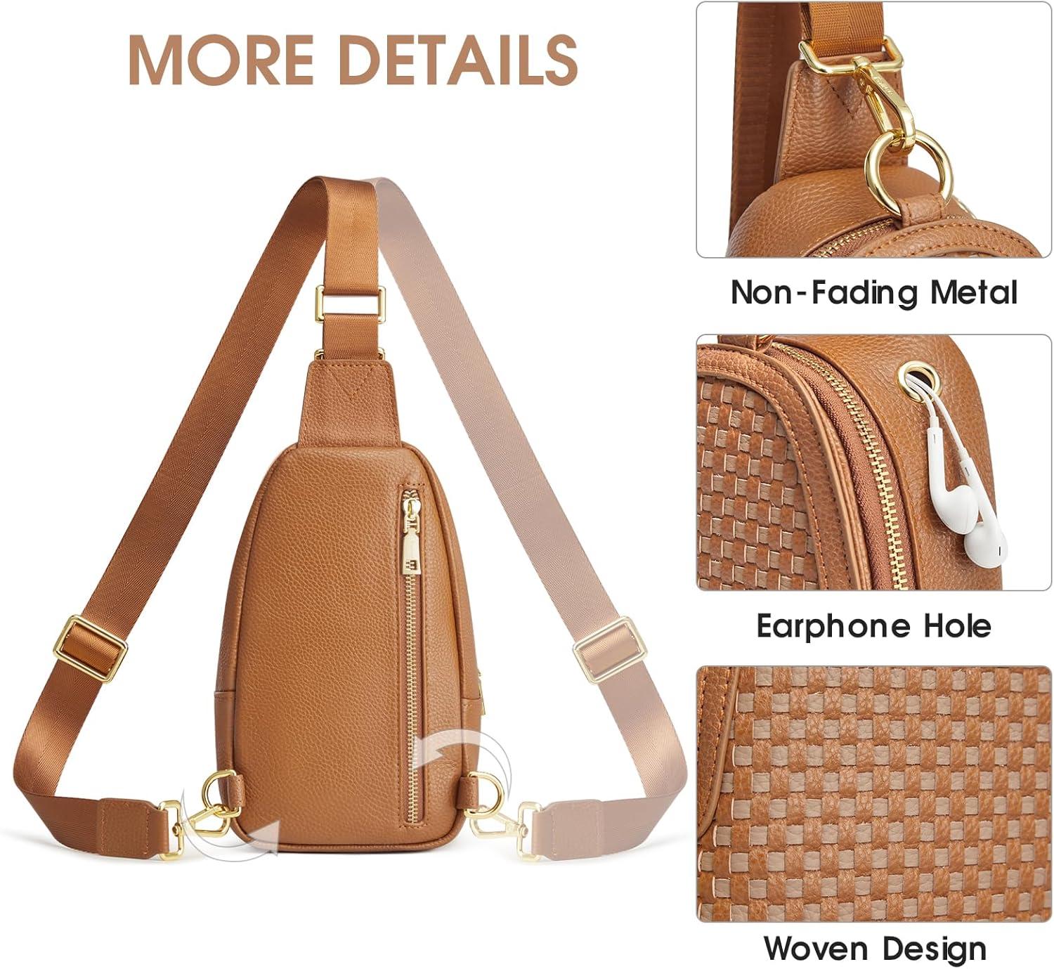 imageKattee Sling Crossbody Bag for Women Leather Fanny Pack Crossbody Sling Bags RFID Purse Chest Bag Small Daypack for WomenBrown