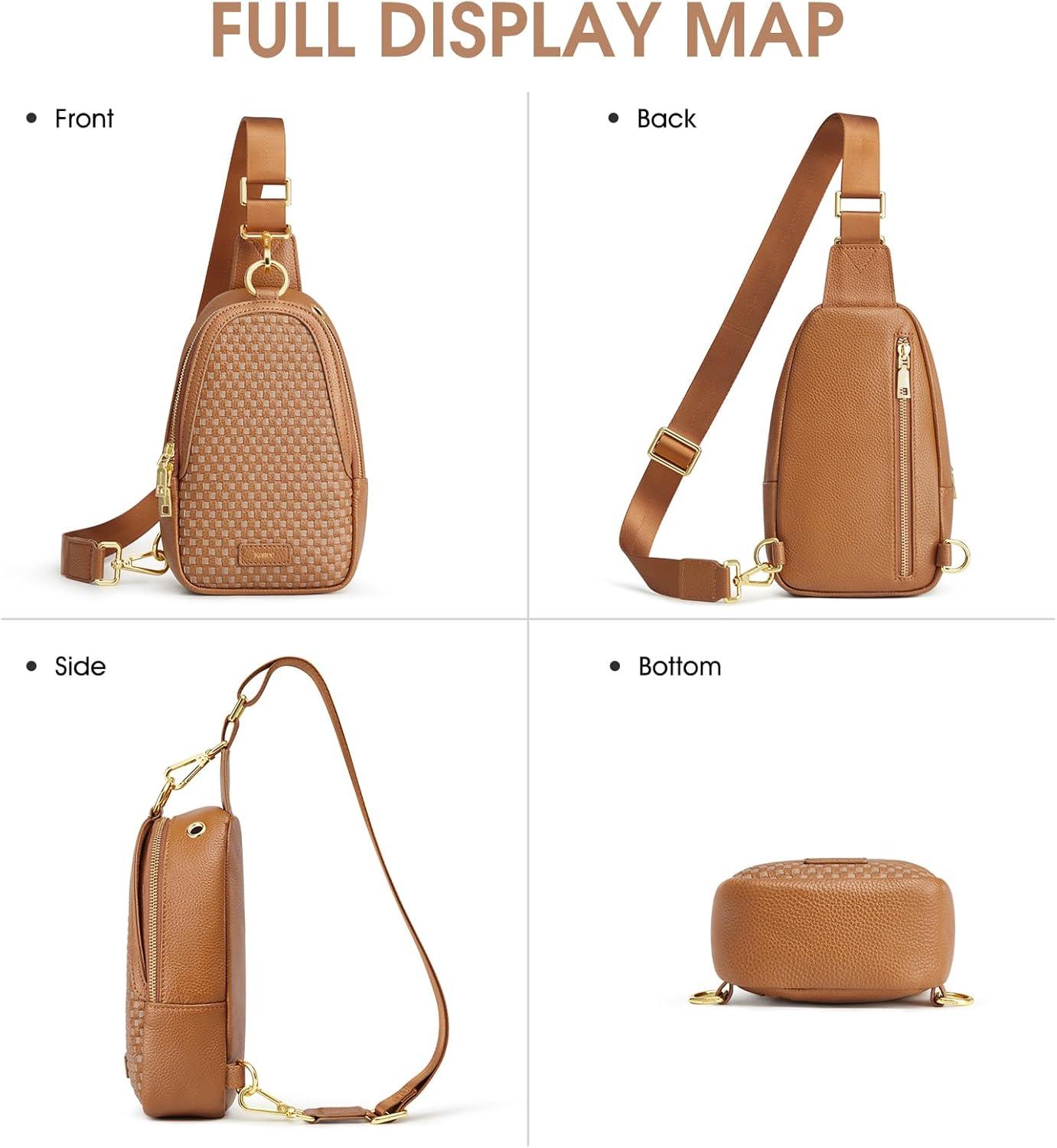 imageKattee Sling Crossbody Bag for Women Leather Fanny Pack Crossbody Sling Bags RFID Purse Chest Bag Small Daypack for WomenBrown