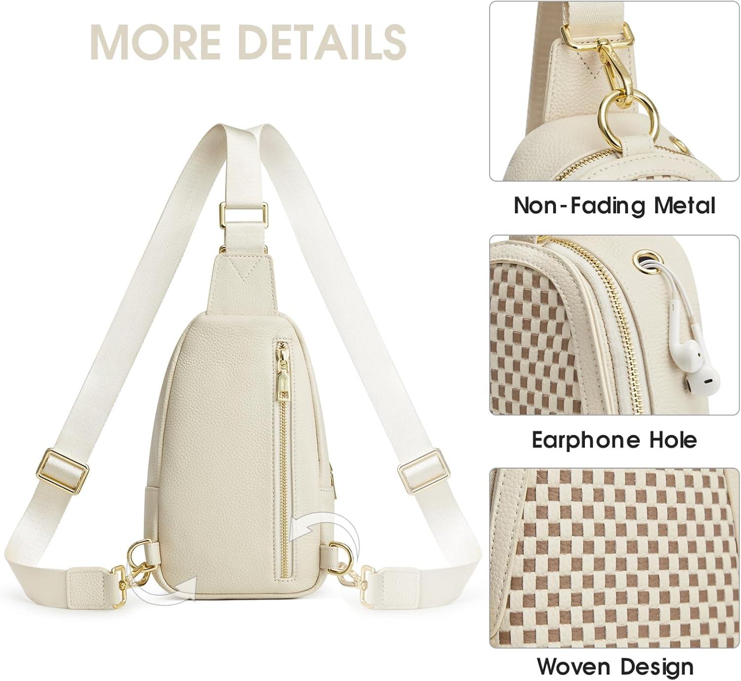 imageKattee Sling Crossbody Bag for Women Leather Fanny Pack Crossbody Sling Bags RFID Purse Chest Bag Small Daypack for WomenWhite