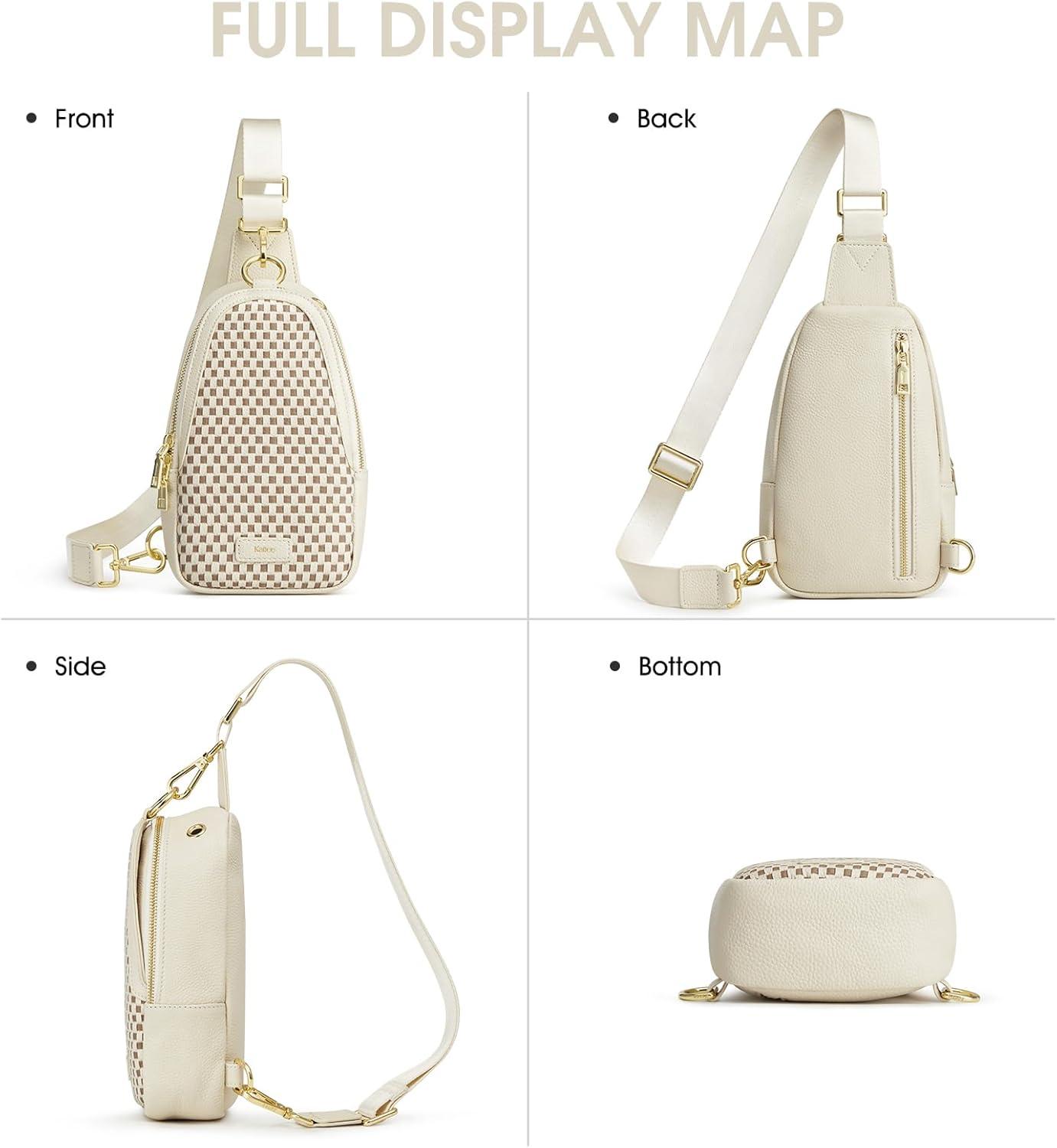 imageKattee Sling Crossbody Bag for Women Leather Fanny Pack Crossbody Sling Bags RFID Purse Chest Bag Small Daypack for WomenWhite