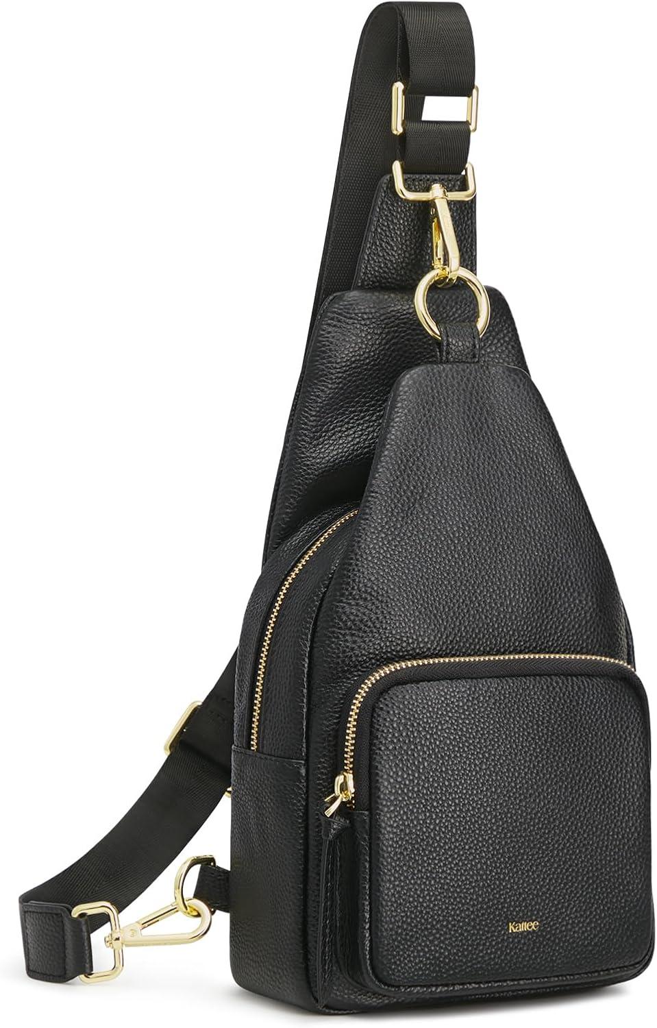 imageKattee Small Sling Bag for Women Leather Fanny Packs Crossbody Purse Chest Bag for Travel with RFID Blocking BlackBlack