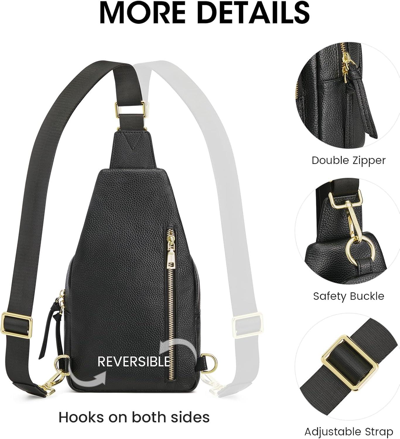 imageKattee Small Sling Bag for Women Leather Fanny Packs Crossbody Purse Chest Bag for Travel with RFID Blocking BlackBlack