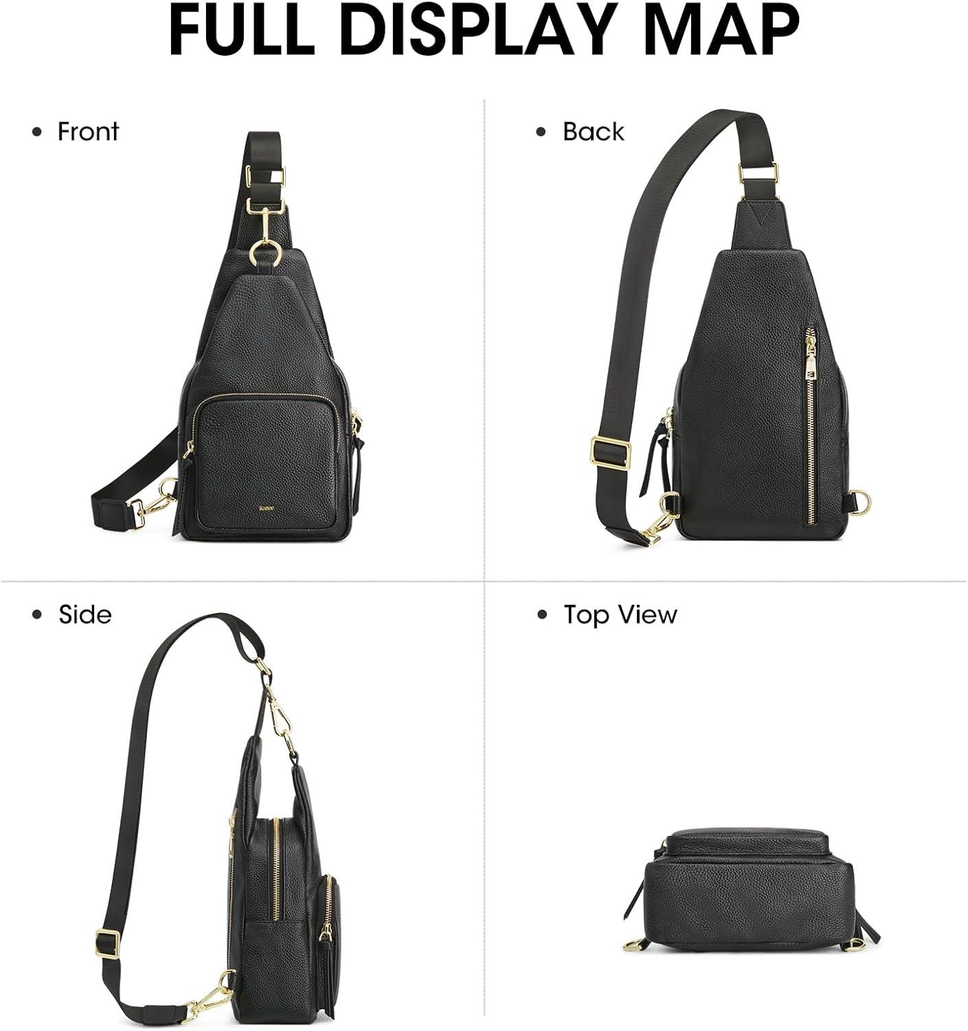 imageKattee Small Sling Bag for Women Leather Fanny Packs Crossbody Purse Chest Bag for Travel with RFID Blocking BlackBlack