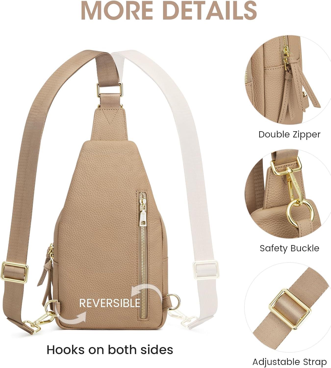 imageKattee Small Sling Bag for Women Leather Fanny Packs Crossbody Purse Chest Bag for Travel with RFID Blocking BlackTan