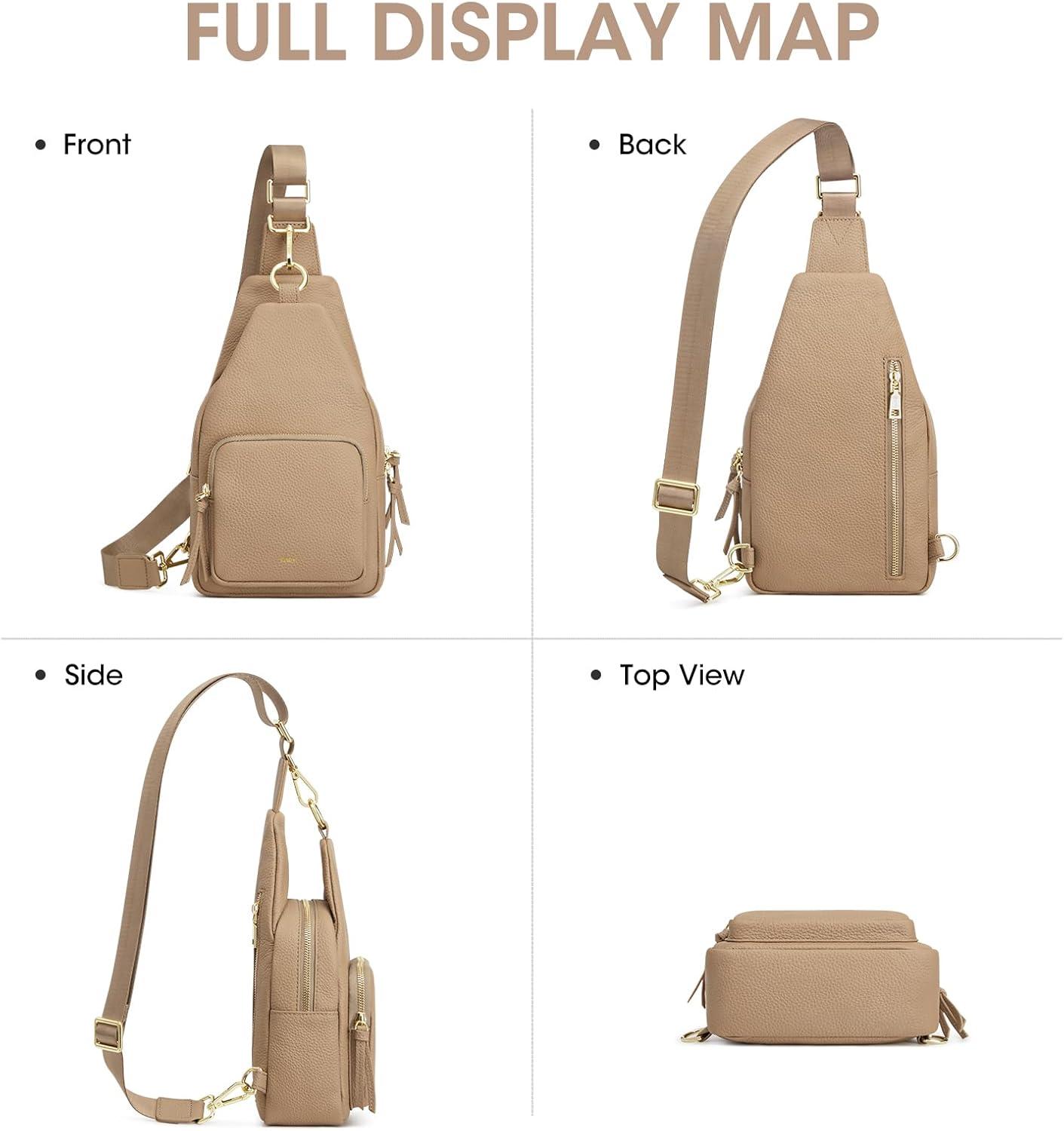 imageKattee Small Sling Bag for Women Leather Fanny Packs Crossbody Purse Chest Bag for Travel with RFID Blocking BlackTan