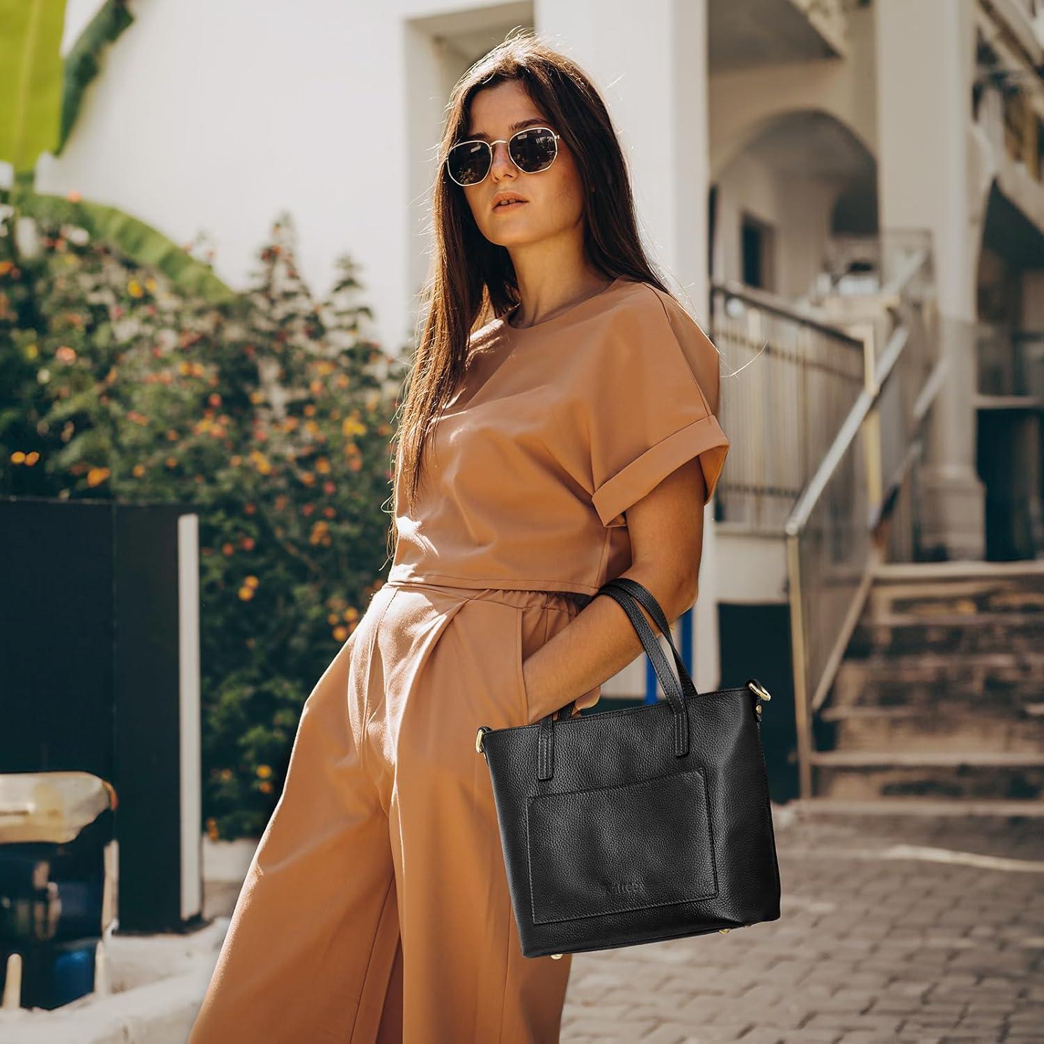 imageKattee Soft Leather Tote Bags for Women Shoulder Purses and Handbags Casual Work Top HandleBlack