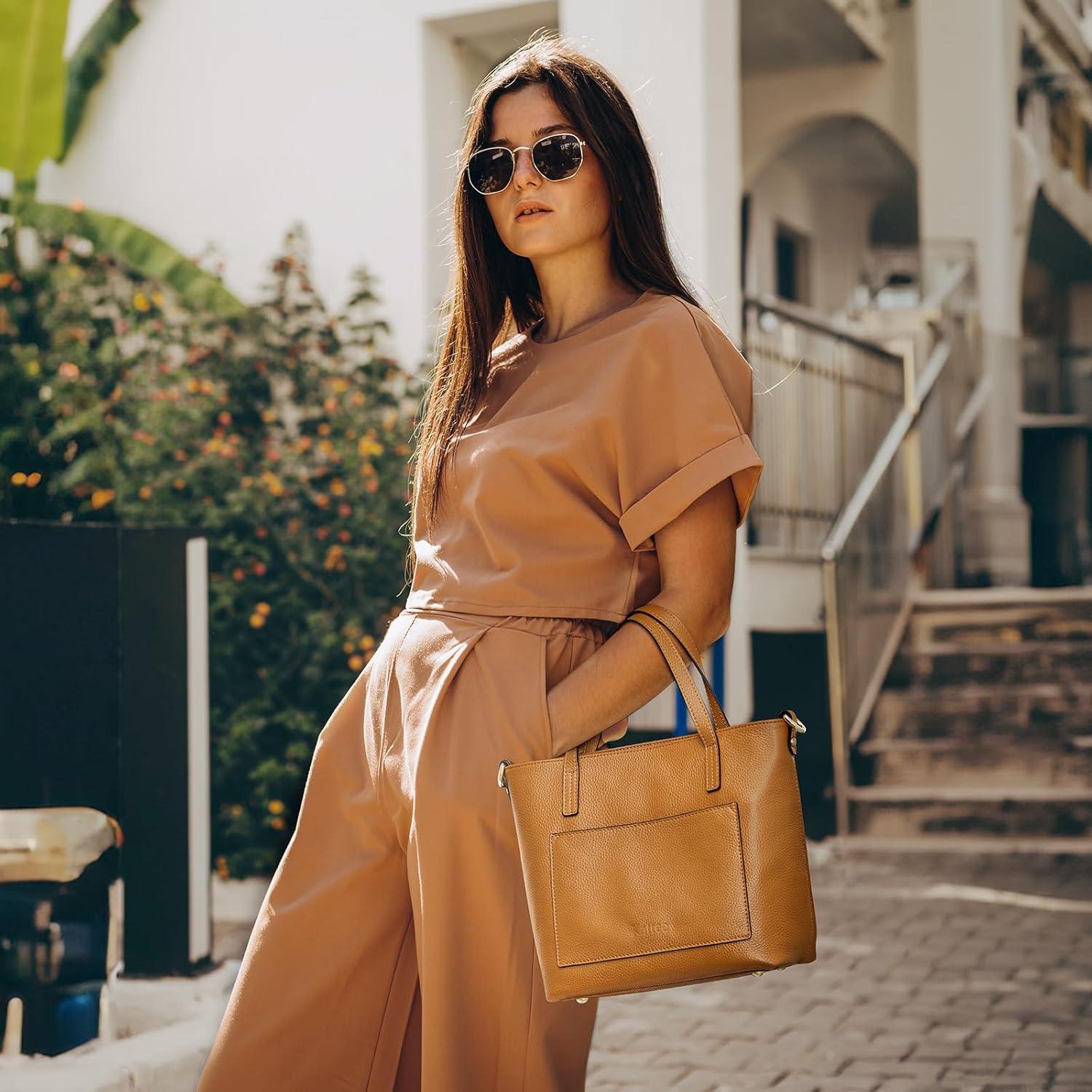 imageKattee Soft Leather Tote Bags for Women Shoulder Purses and Handbags Casual Work Top HandleBrown