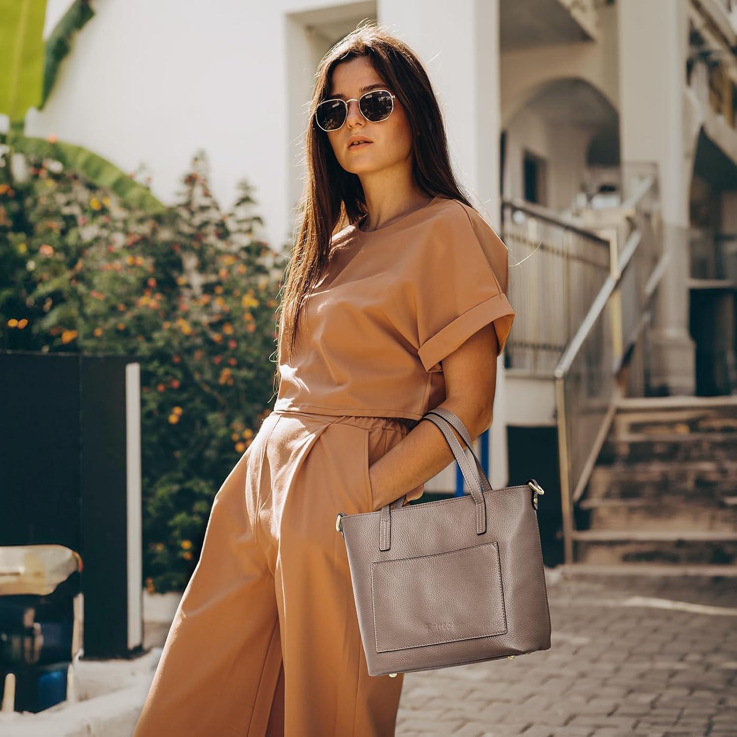 imageKattee Soft Leather Tote Bags for Women Shoulder Purses and Handbags Casual Work Top HandleKhaki