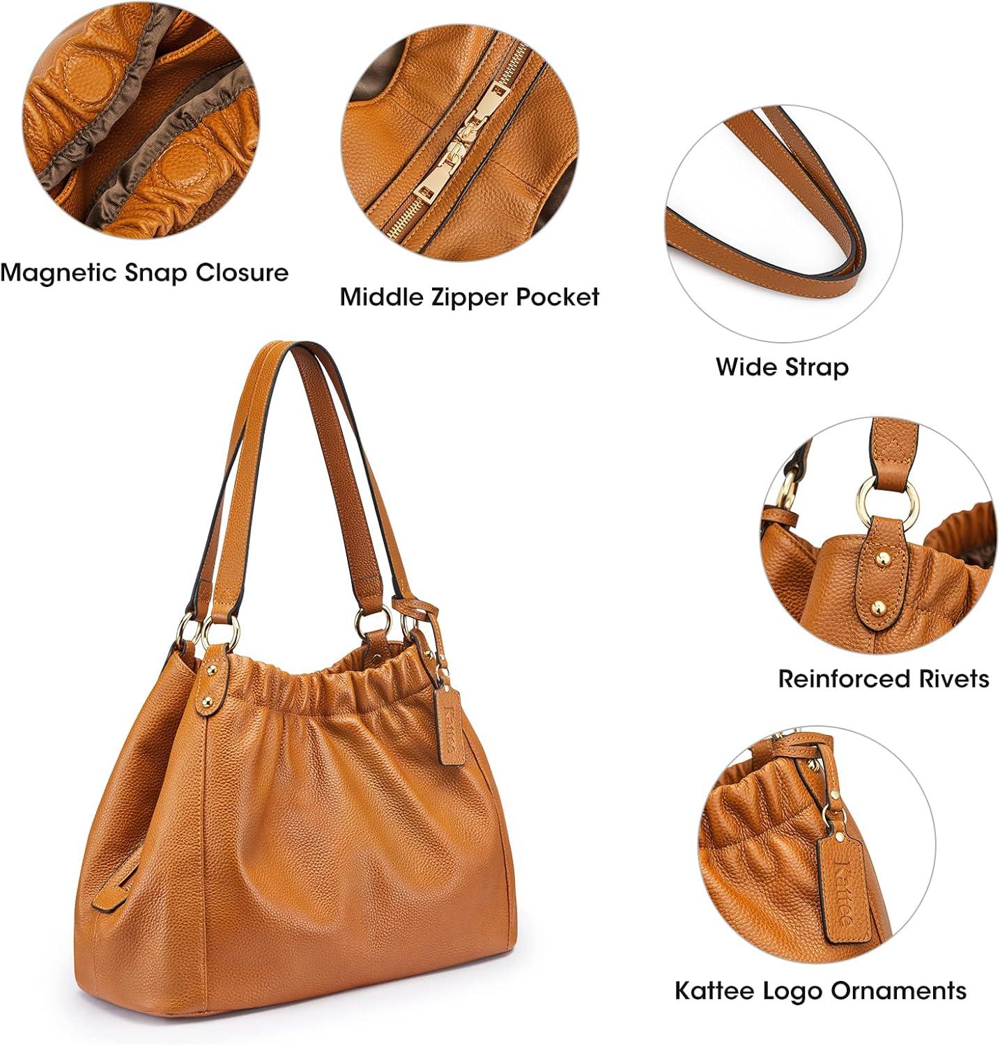 imageKattee Soft Women Genuine Leather Hobo Totes Purses and Handbags Satchel Top Handle Shoulder BagsBrown