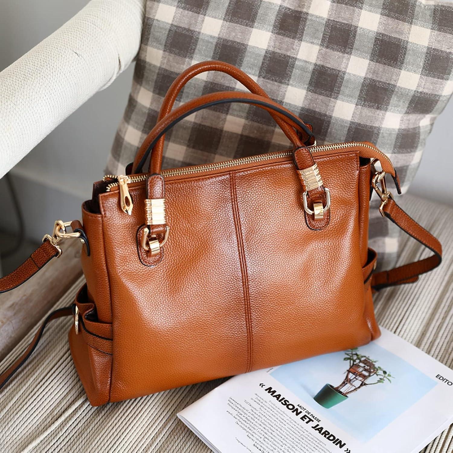 imageKattee Soft Women Genuine Leather Purses and Handbags Satchel Tote Shoulder BagOrangebrown