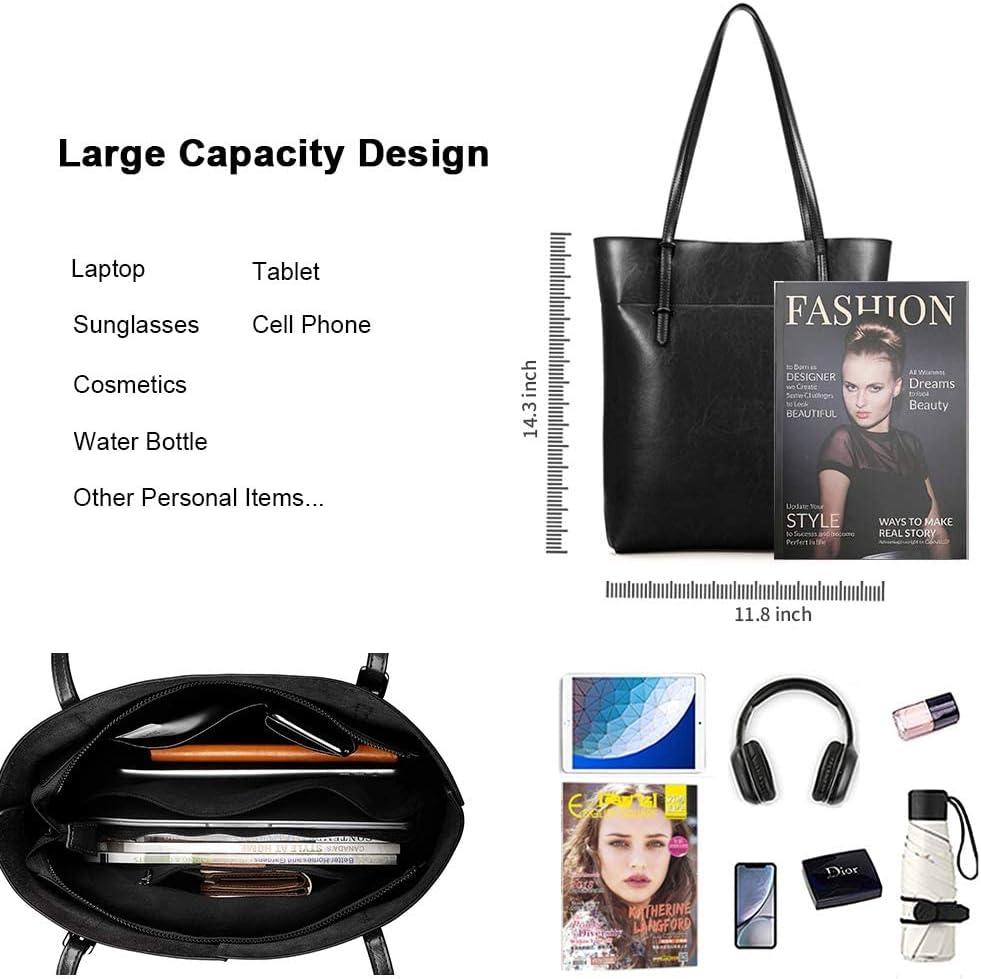 imageKattee Vintage Genuine Leather Tote Shoulder Handbag for Woman with Adjustable HandlesBlack