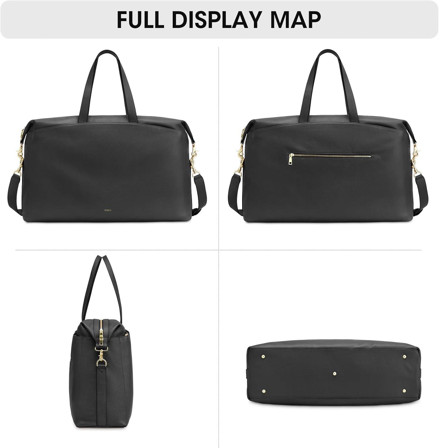 imageKattee Weekender Bags for Women Leather Travel Bags for Women Duffle Overnight Duffel Carry on Large Tote BagBlack