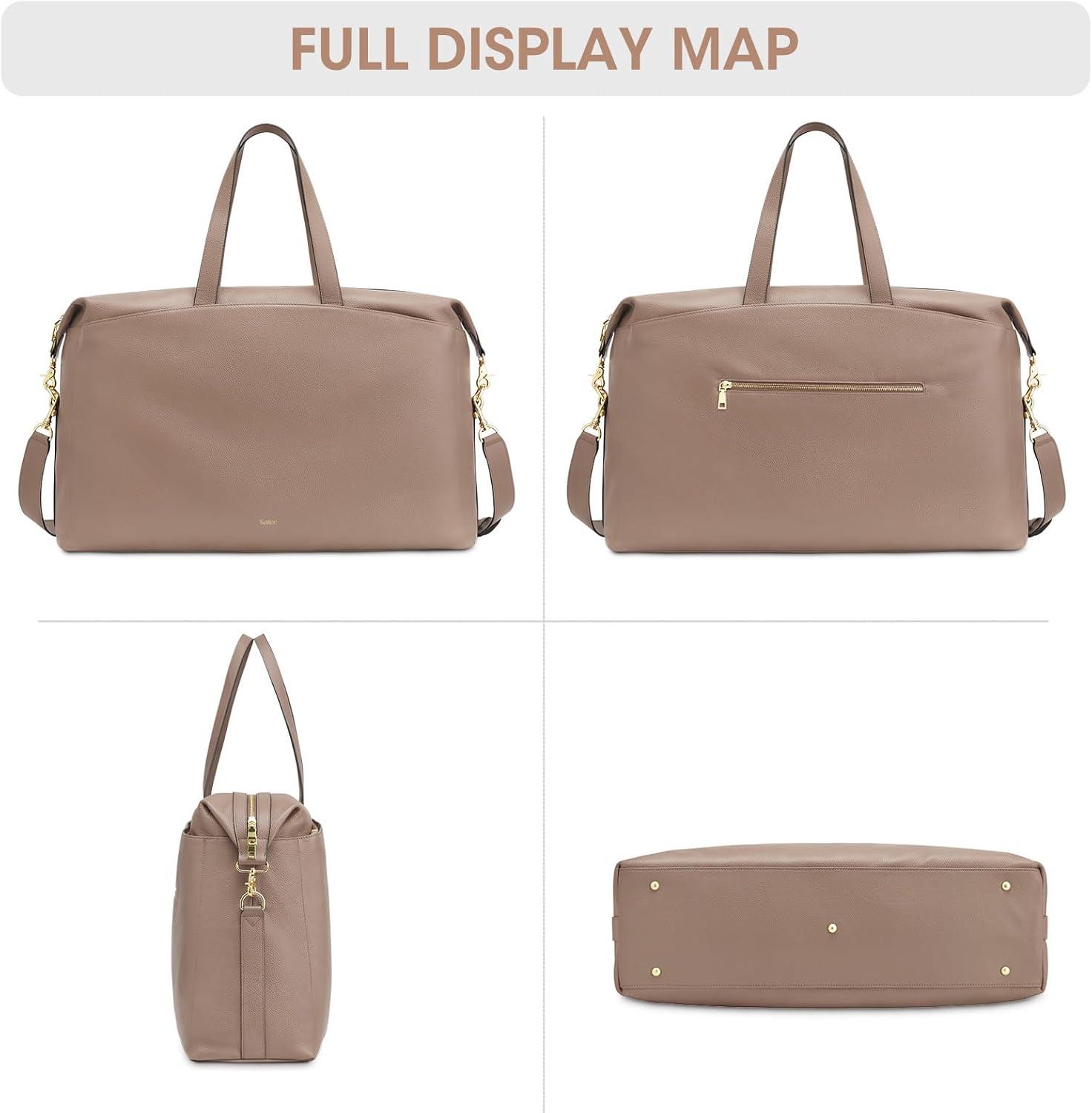 imageKattee Weekender Bags for Women Leather Travel Bags for Women Duffle Overnight Duffel Carry on Large Tote BagKhaki