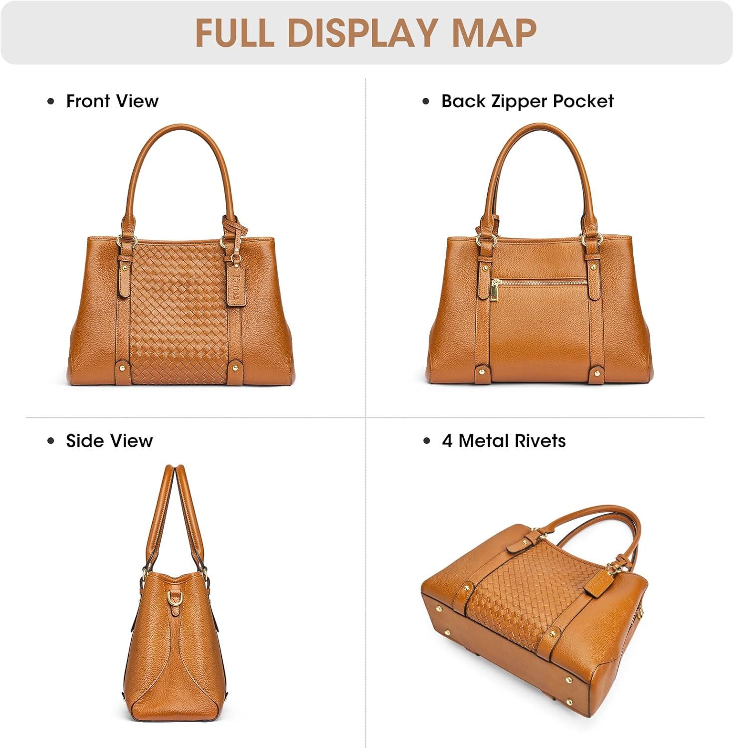 imageKattee Women Soft Genuine Leather Satchel Bags Top Handle Crossbody Purses and Handbags Totes Shoulder HoboBrown