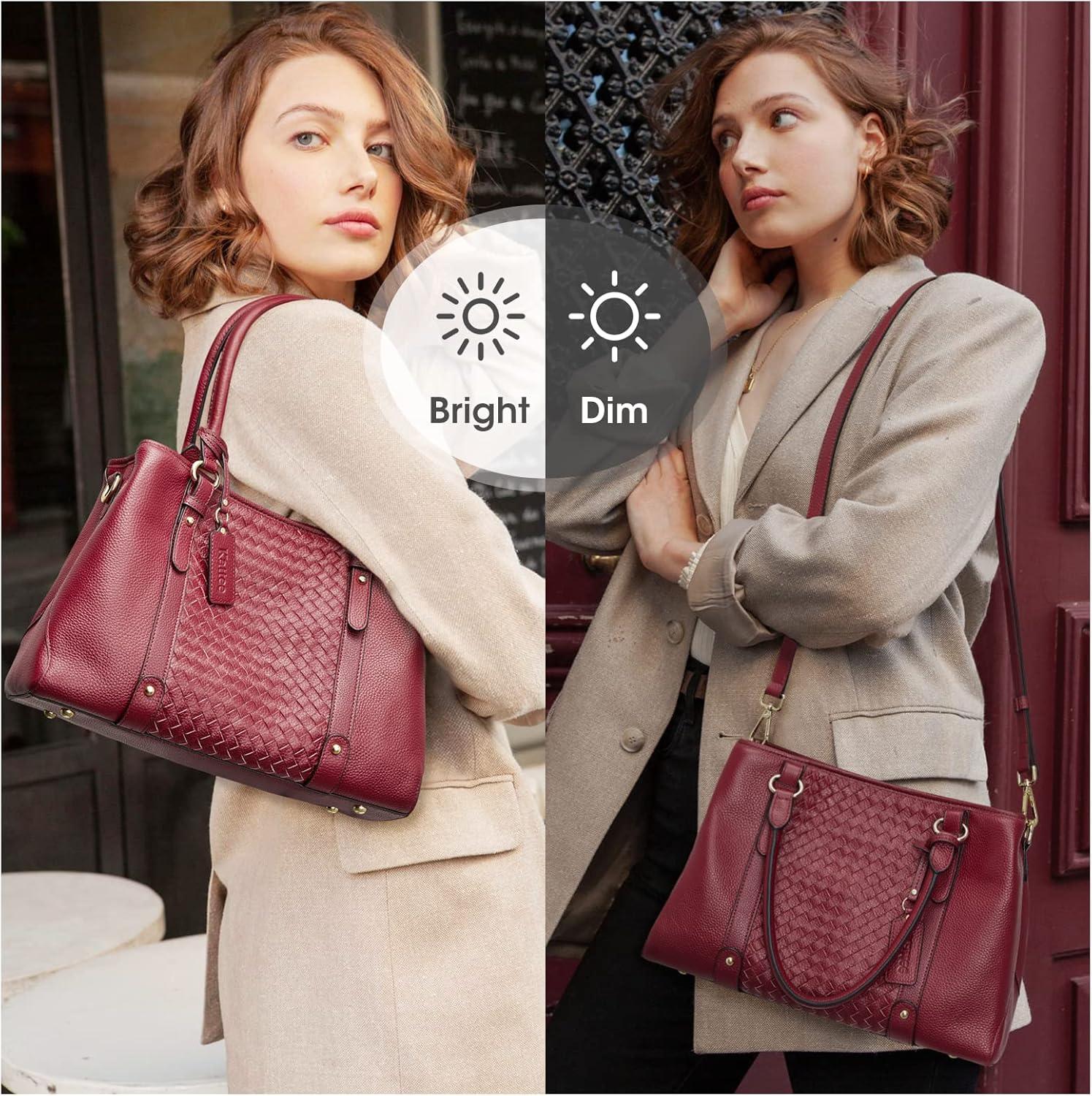 imageKattee Women Soft Genuine Leather Satchel Bags Top Handle Crossbody Purses and Handbags Totes Shoulder HoboWine Red