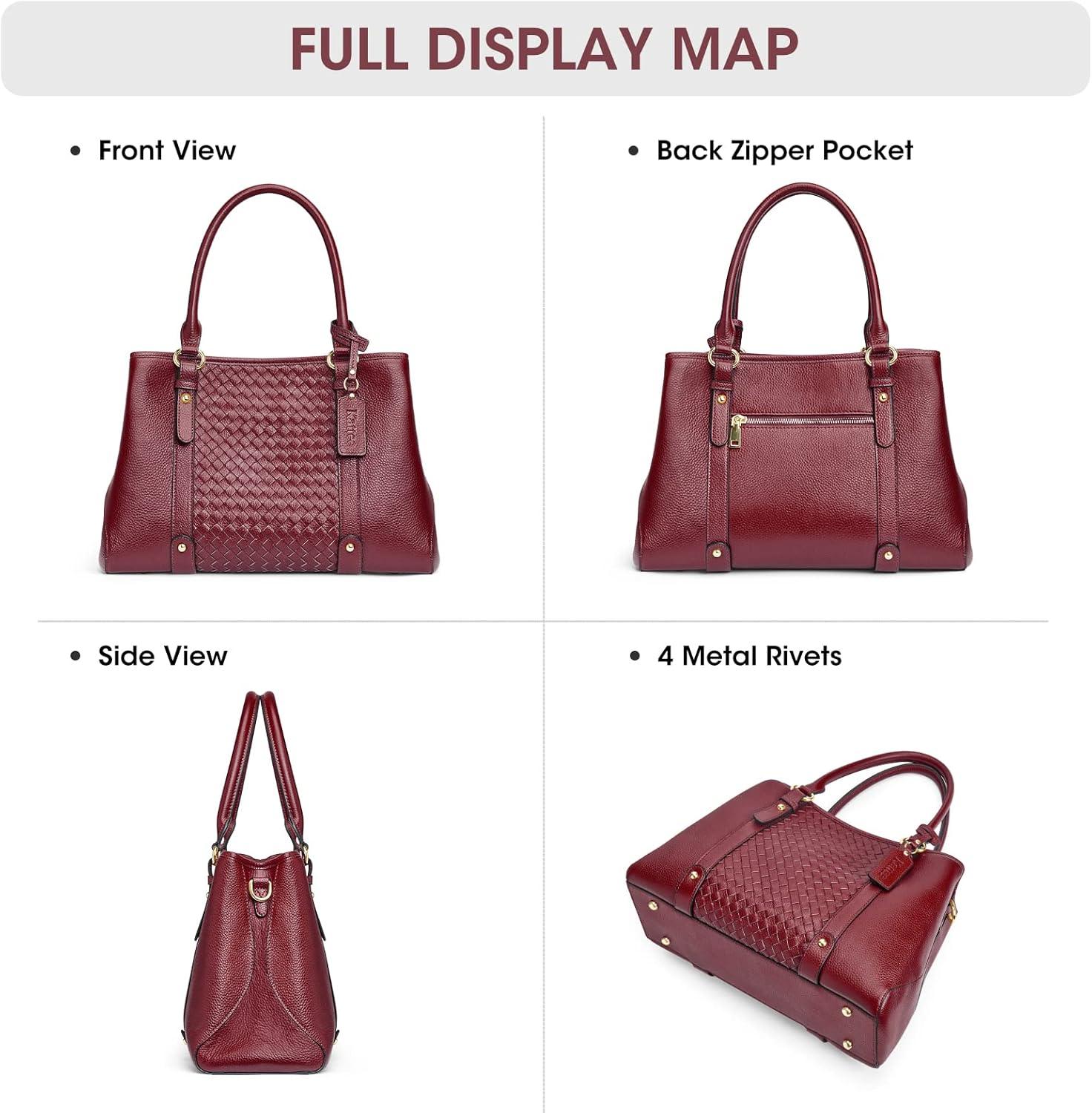 imageKattee Women Soft Genuine Leather Satchel Bags Top Handle Crossbody Purses and Handbags Totes Shoulder HoboWine Red