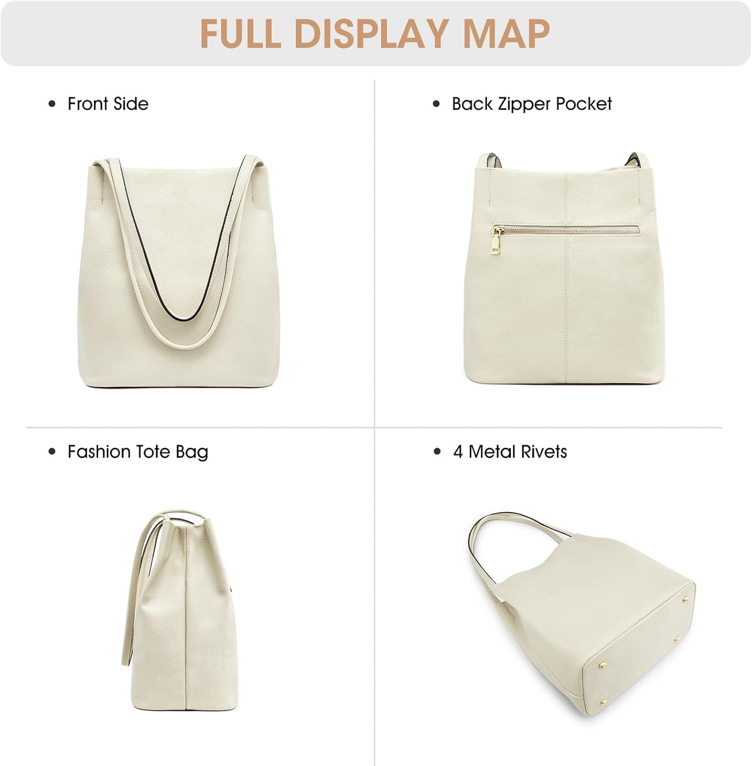 imageKattee Women Soft Genuine Leather Totes Shoulder Bag Purses and Handbags with Top Magnetic Snap ClosureBeige